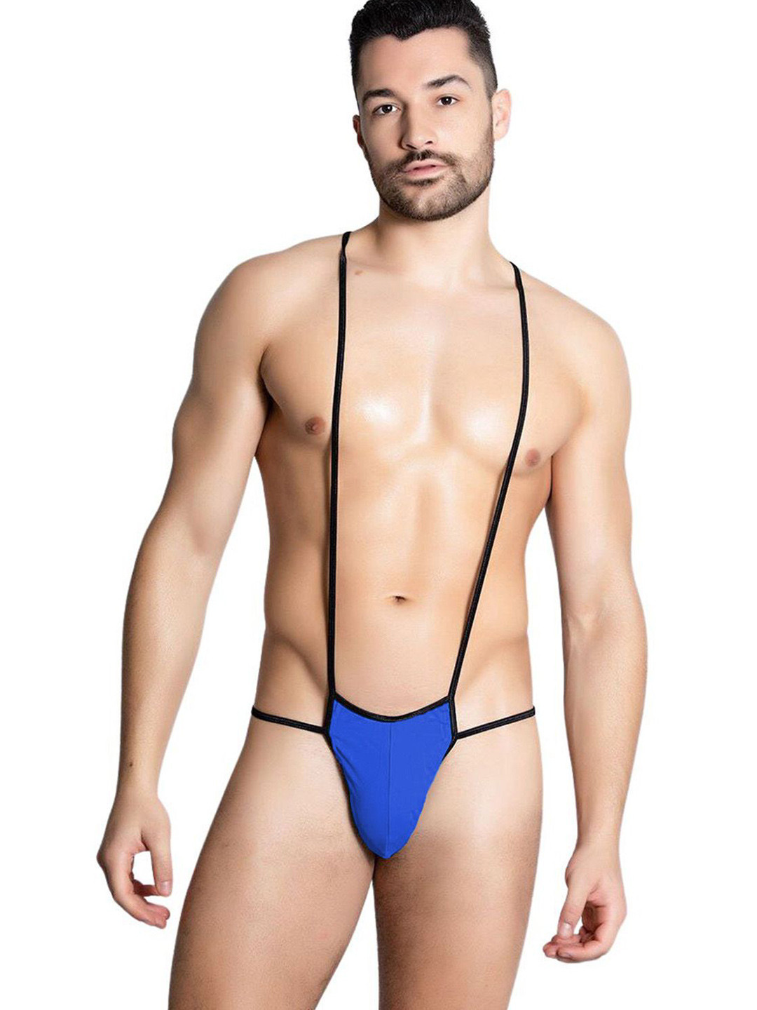 MOODSTRING Men Mid-Rise Suspender Thong Inner Elastic Briefs With attached suspenders
