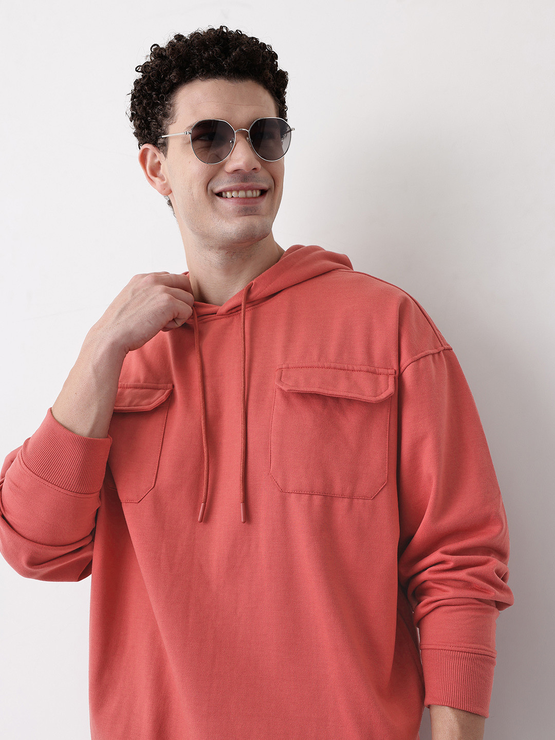 Mast & Harbour Drop Shoulder Hooded Sweatshirt with inner Fleece