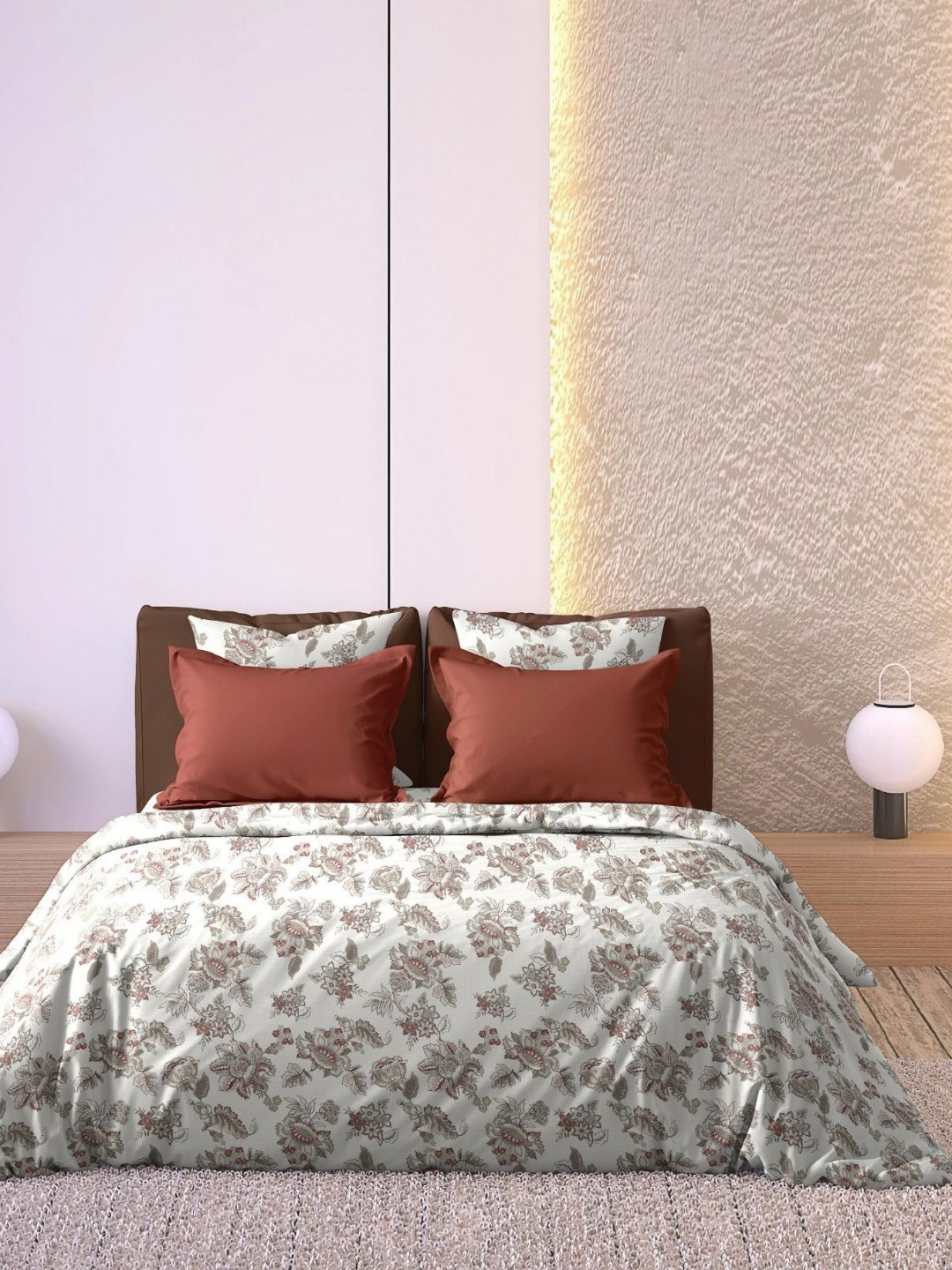 Aura Anzio Red & White Printed Microfiber Double King Bed Cover With 2 Pillow Covers