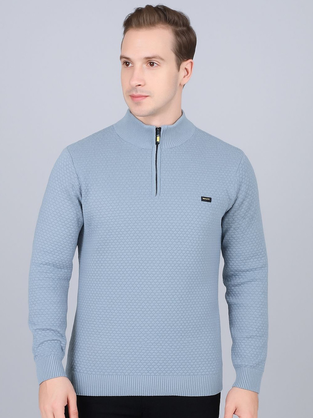 FEVERFEW Men Mock Neck Full Sleeve Pullover