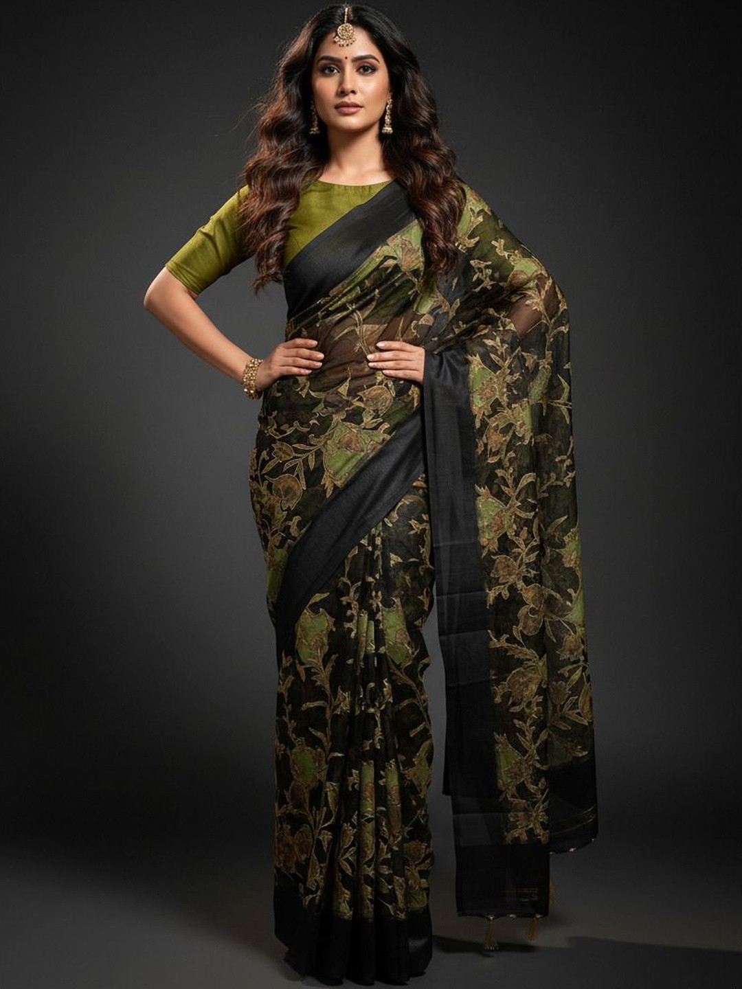 Peachmode Foil Printed Brasso Saree
