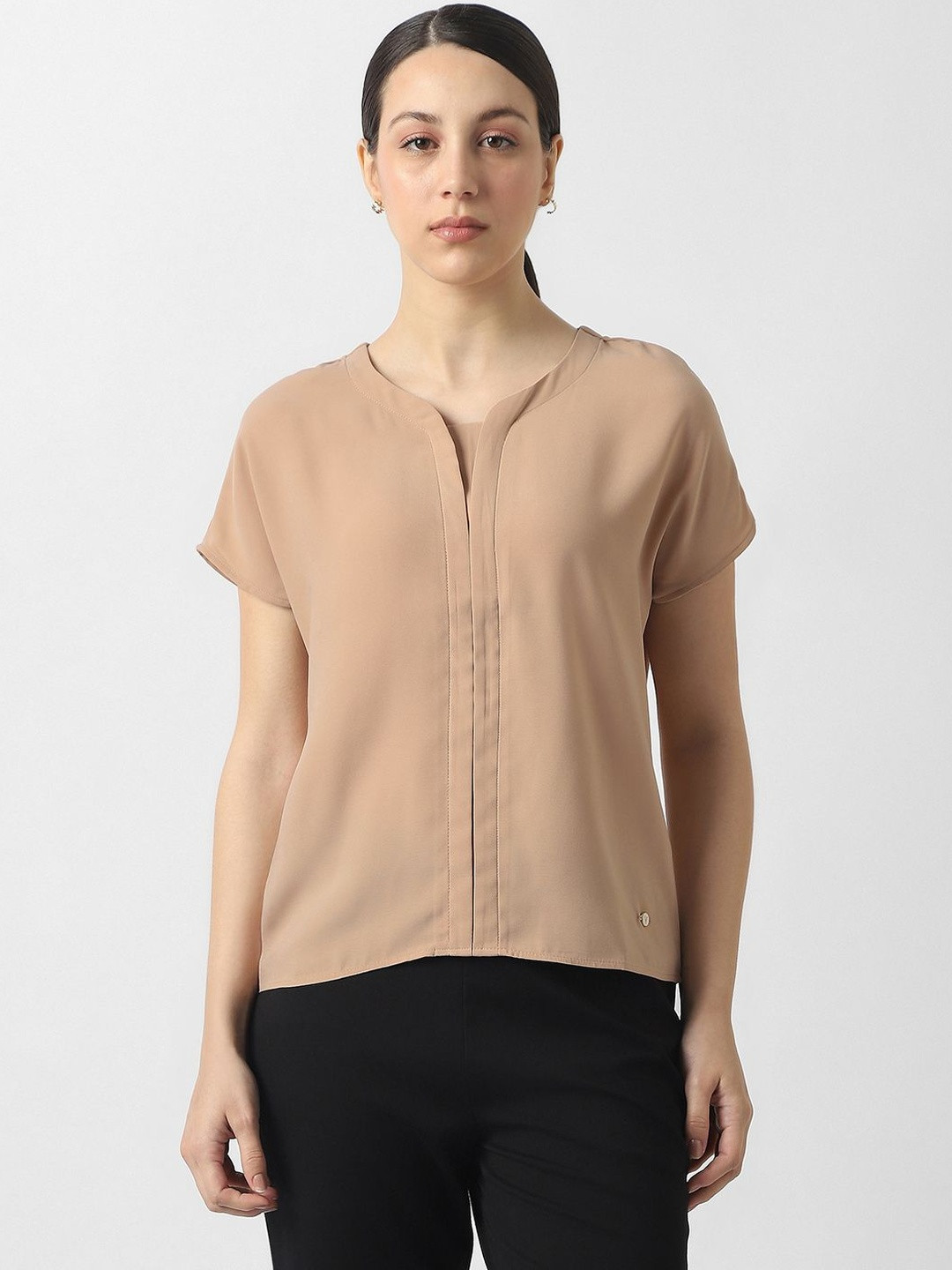 Van Heusen Woman Solid V-Neck Short Sleeves Top