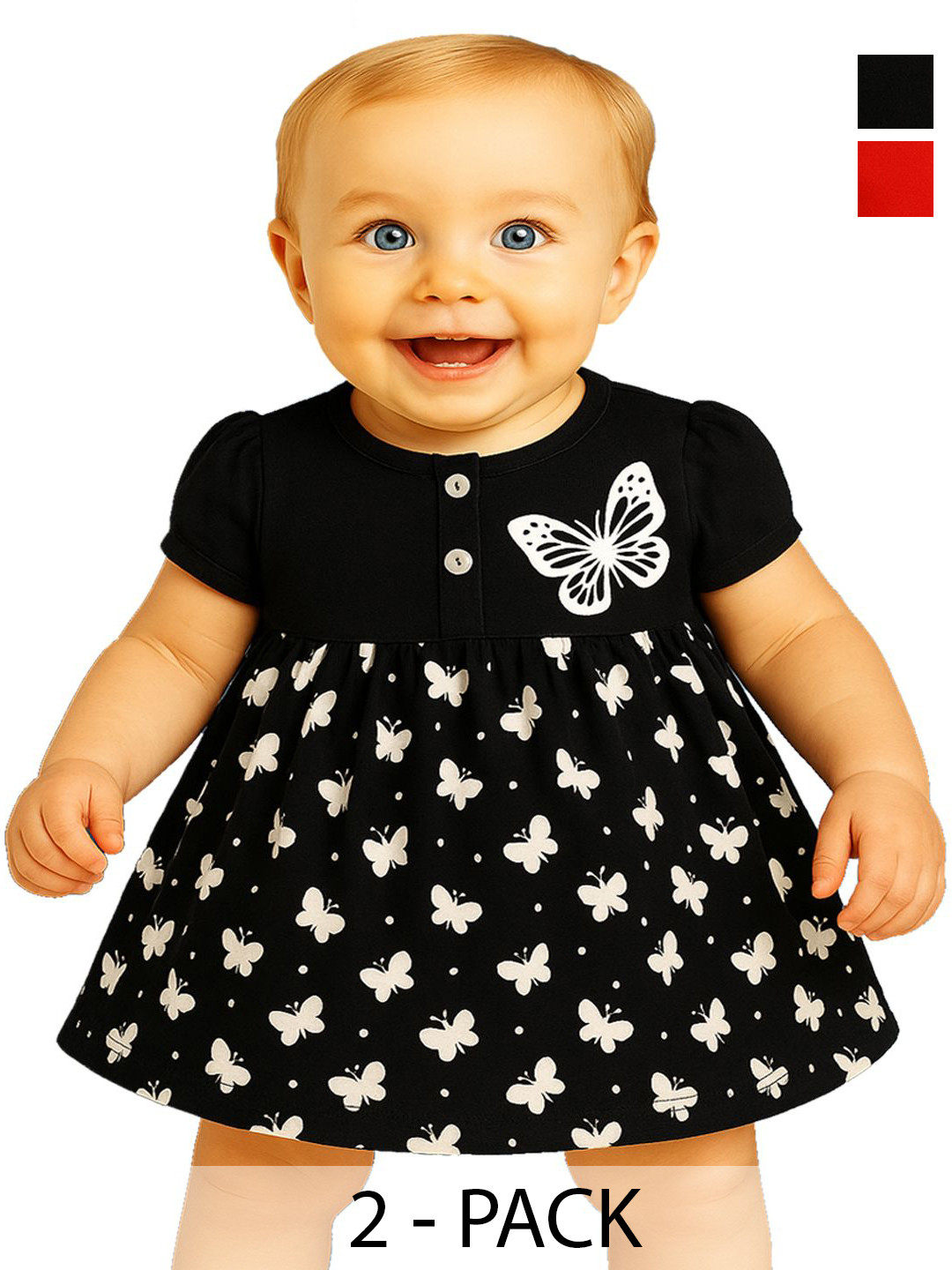 KidzzCart Pack of 2 Girls Polka Dot Printed Puff Sleeve A-Line Dress