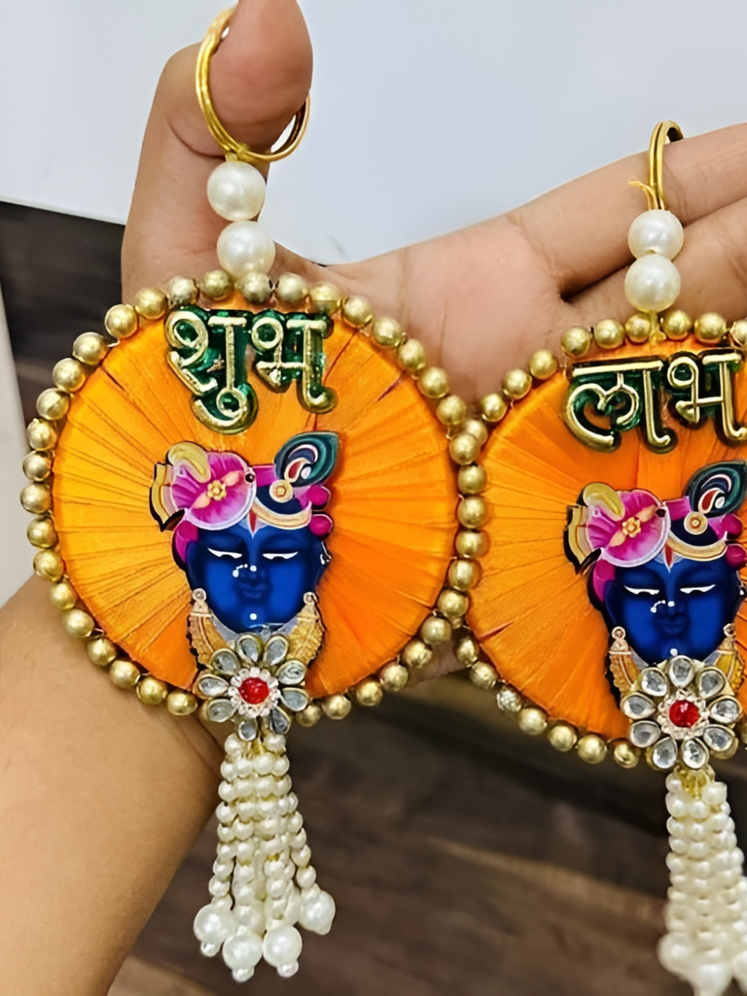 Sellplus 2Pcs Blue & Yellow Textured Shri Nath Ji Shubh Labh Booti Hanging Torans