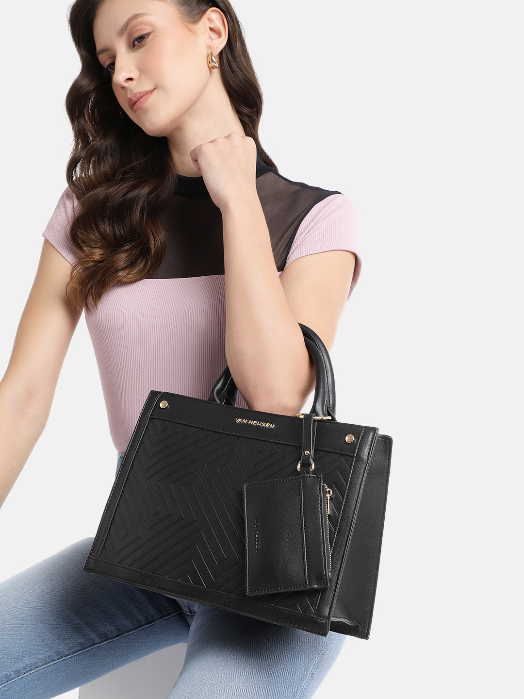 Van Heusen Textured Structured Handheld Bag with Card Holder