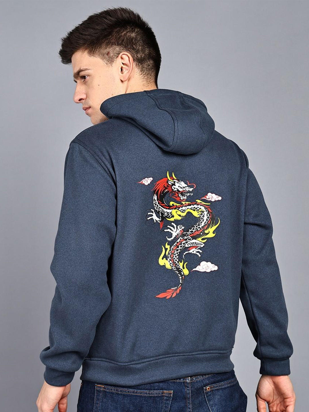 ELLIPSE Men Dragon Printed Hooded Pullover Sweatshirt