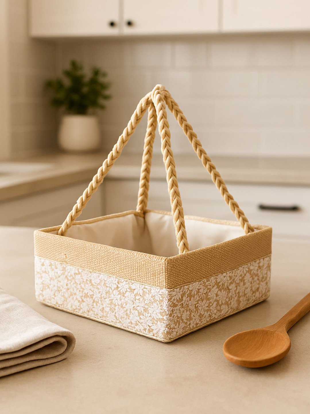 ARTSY Cream-Coloured Textured Wooden Makeup Organiser