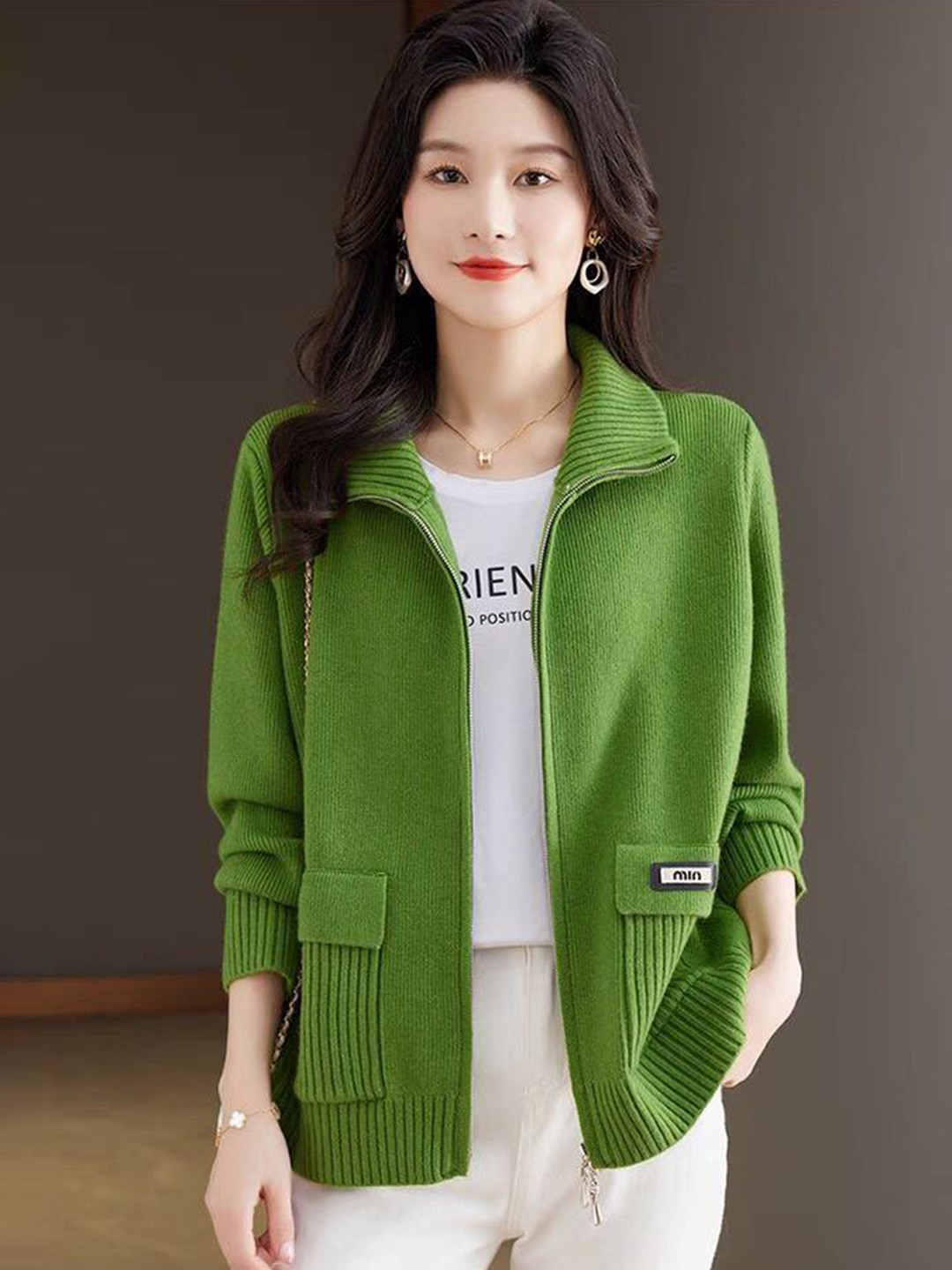 StyleCast Women Ribbed Spread Collar Acrylic Quilted Jacket