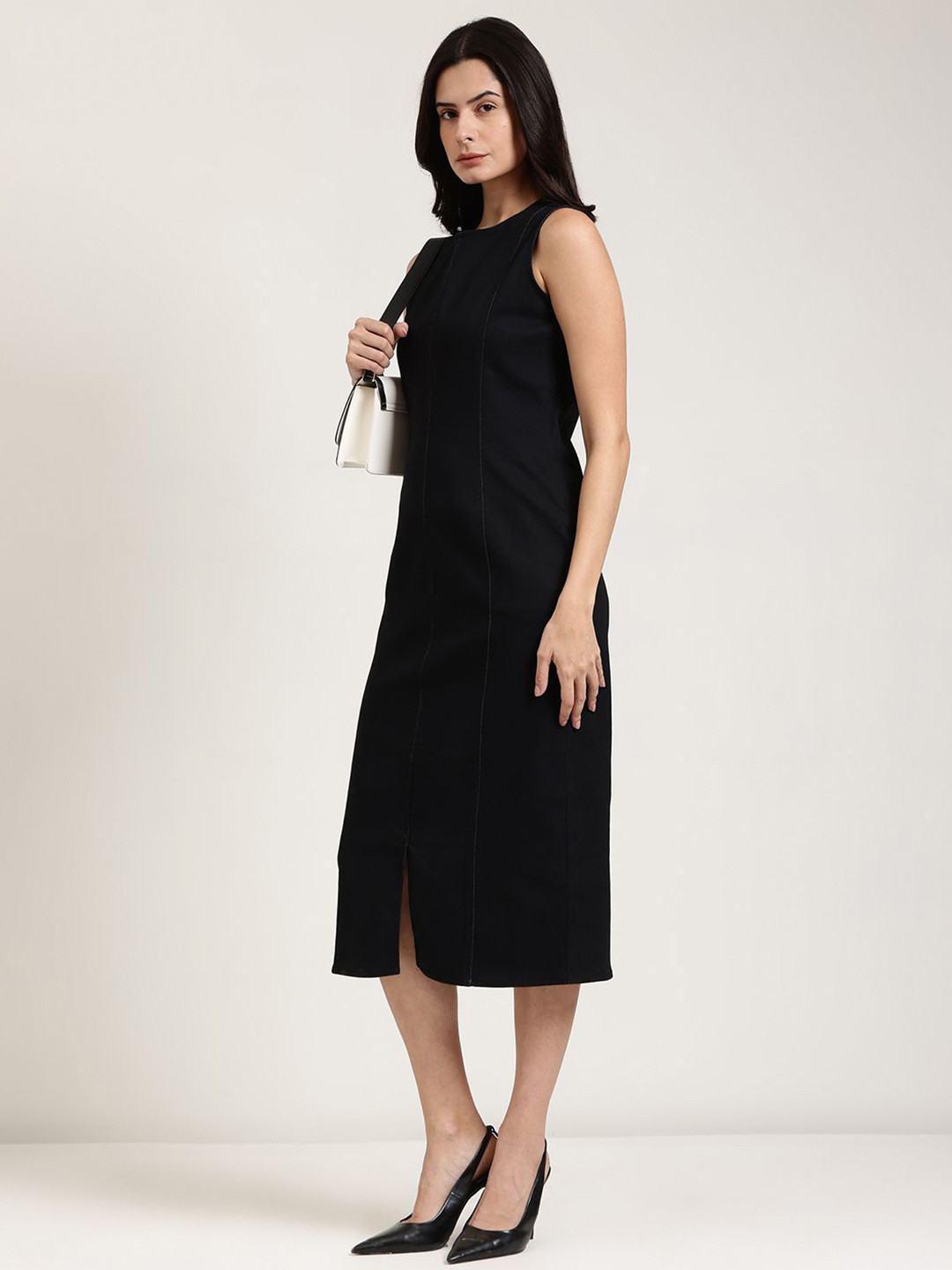 FableStreet Women Black Denim Bodycon Midi Dress