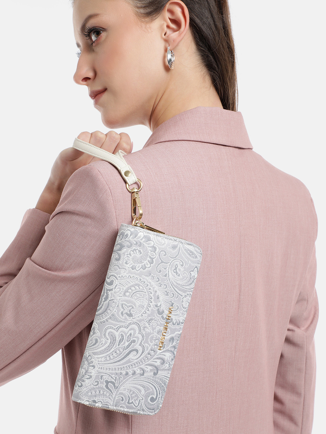 Van Heusen Women Paisley Printed Zip Around Wallet with Wrist Loop