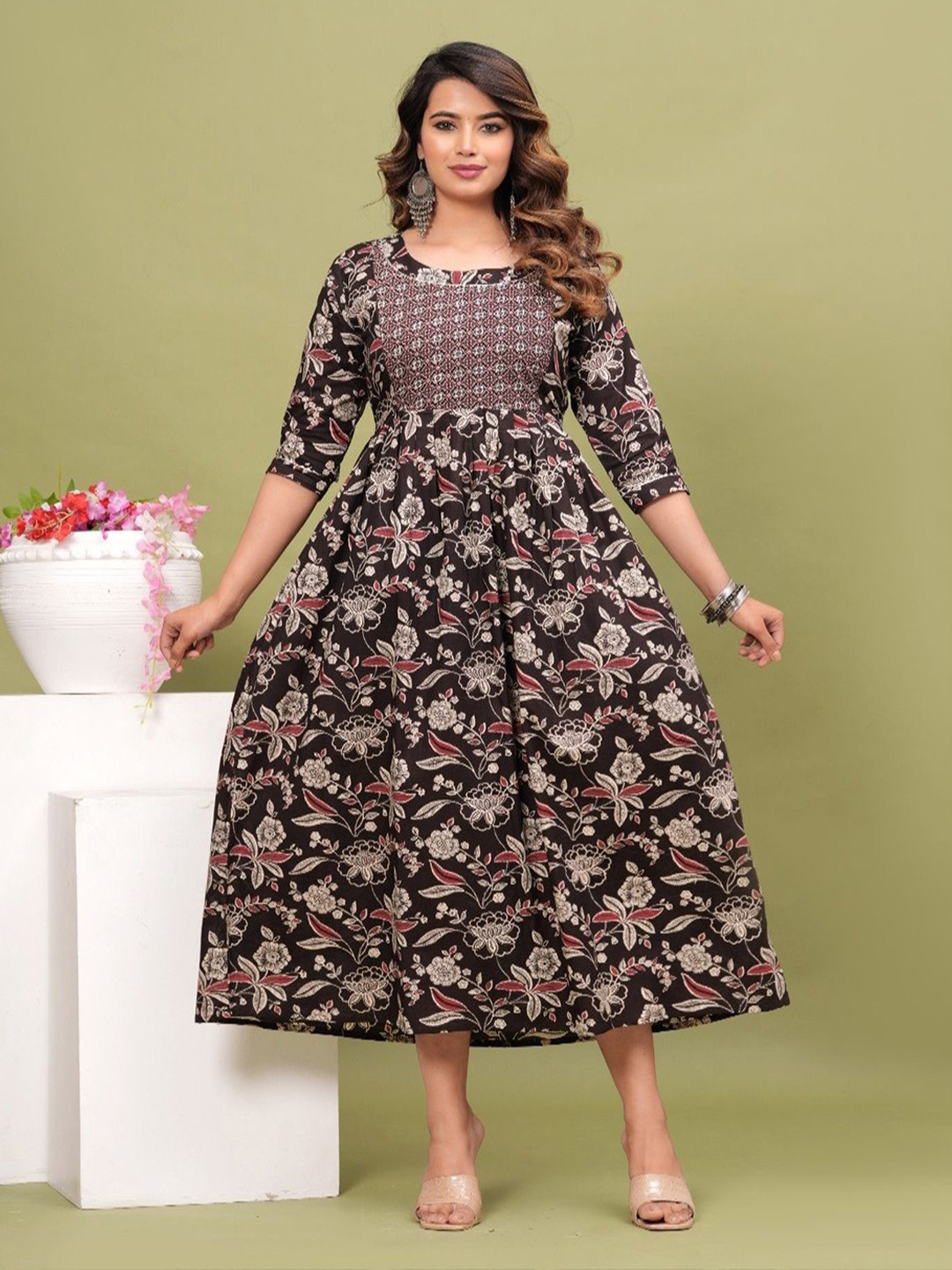 MAINA CREATION Ethnic Motifs Printed Fit & Flare Midi Dress