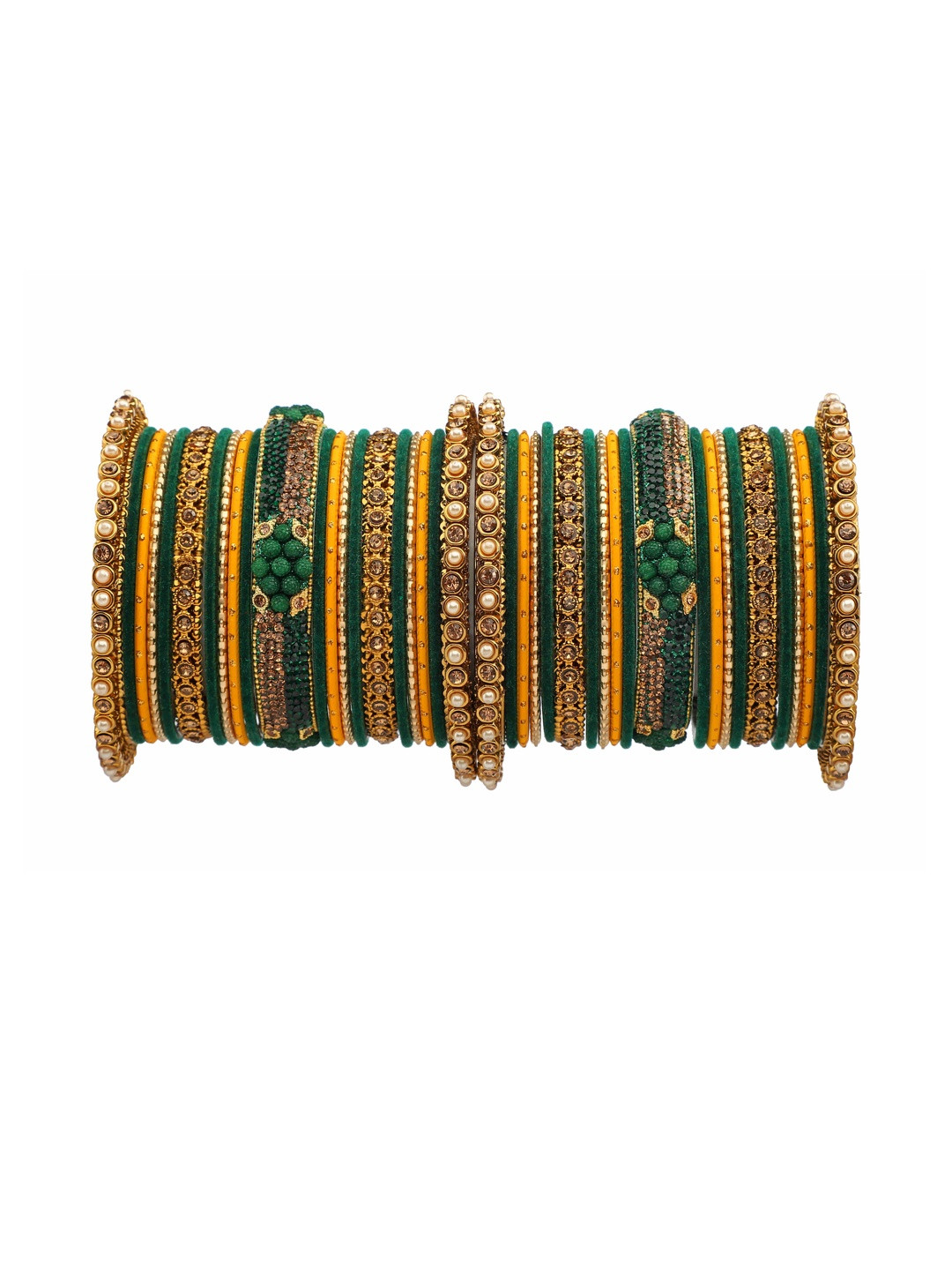 GLIKA Zircon Gemstone Studded Golden Bangle Set