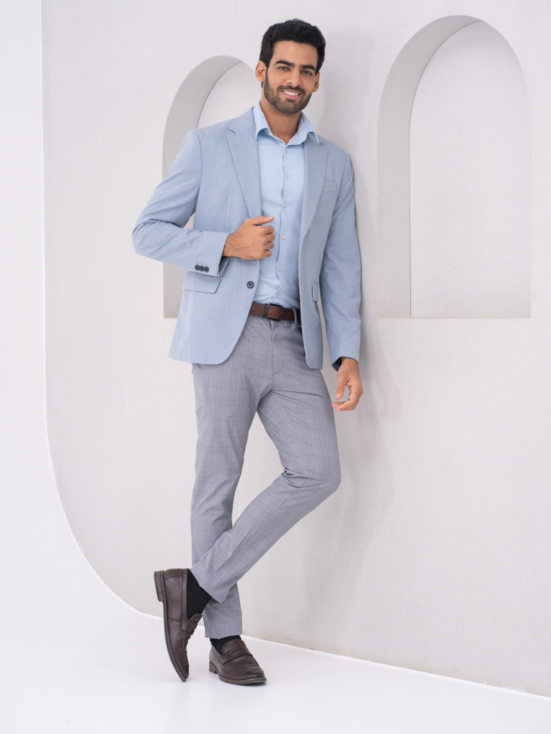 The Pant Project Men Tailored Slim Fit Houndstooth Checks Stretch Formal Trouser