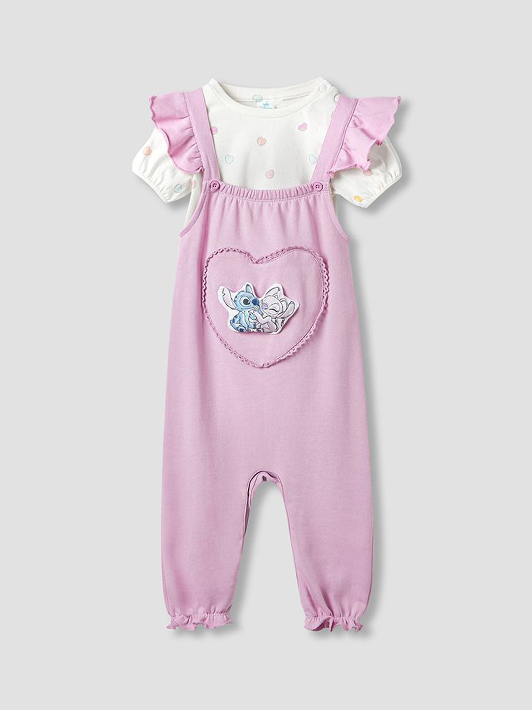 Juniors by Babyshop Infants Girls Heart Printed Cotton T-Shirt & Dungaree