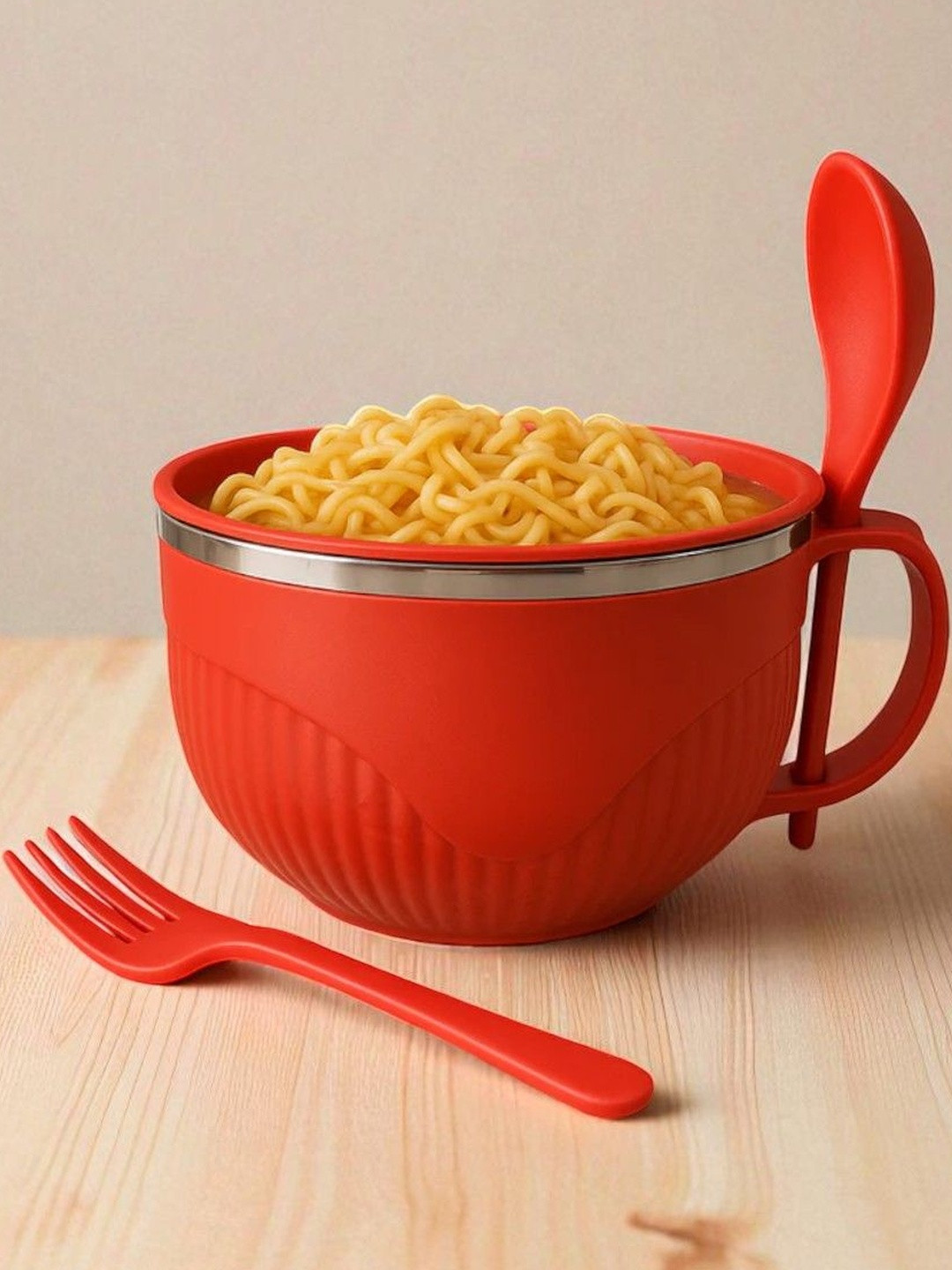 DeoDap Red 3 Pieces Plastic Serving Bowl