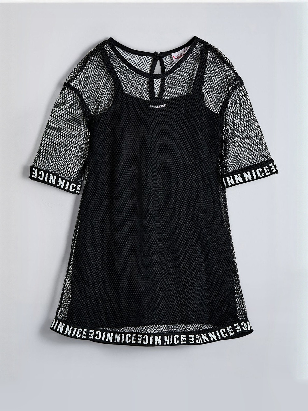 Hopscotch Girls Text Border Mesh A-Line Dress
