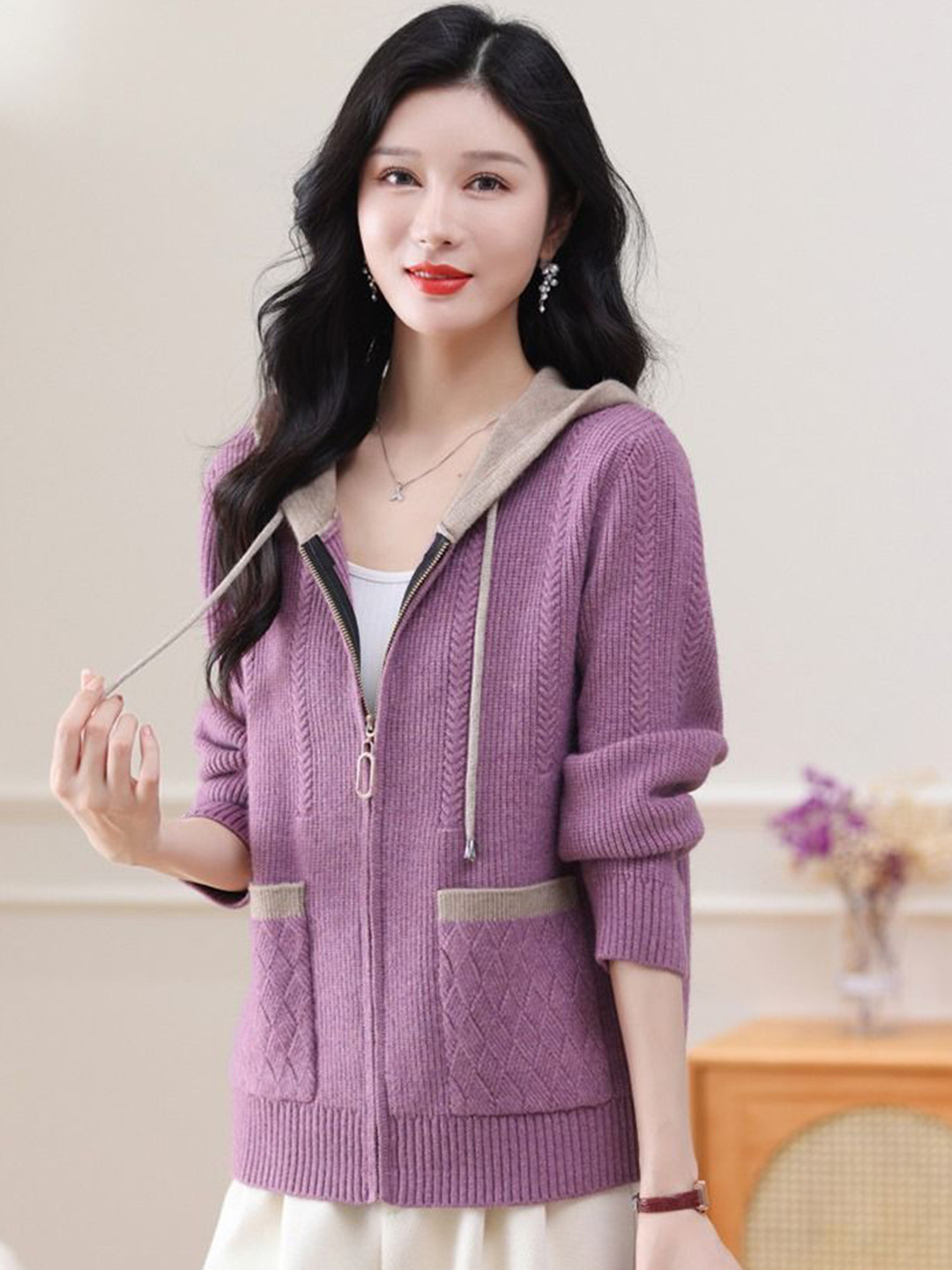 StyleCast Women Open Knit Long Sleeves Hooded Cardigan