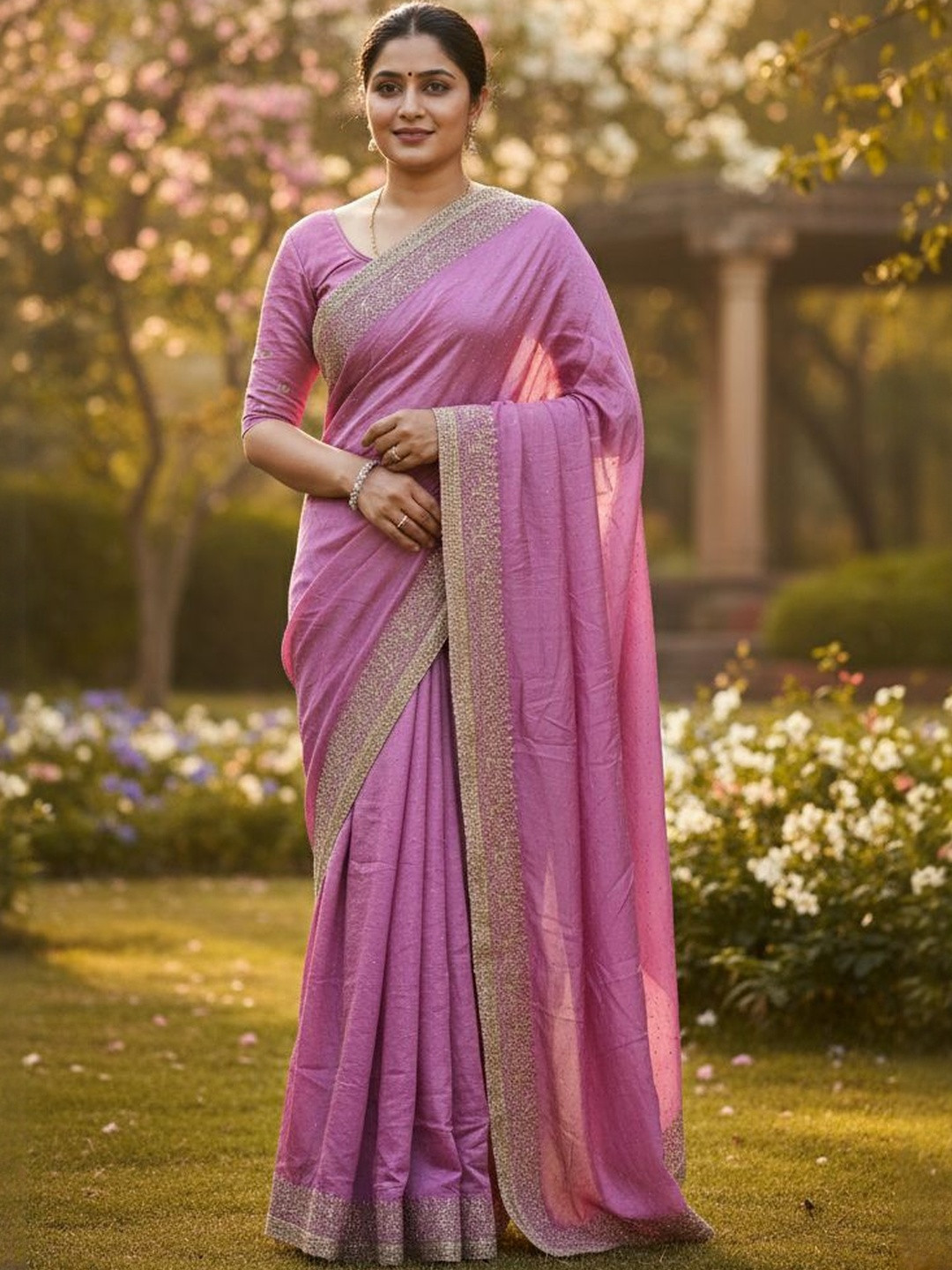 Labheshwari Women Embroidered Silk Blend Saree