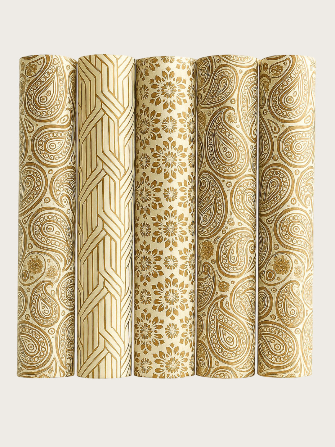 ARTSY Gold Toned & White 5 Pieces Printed Gift Wrapping Paper Roll Stationery