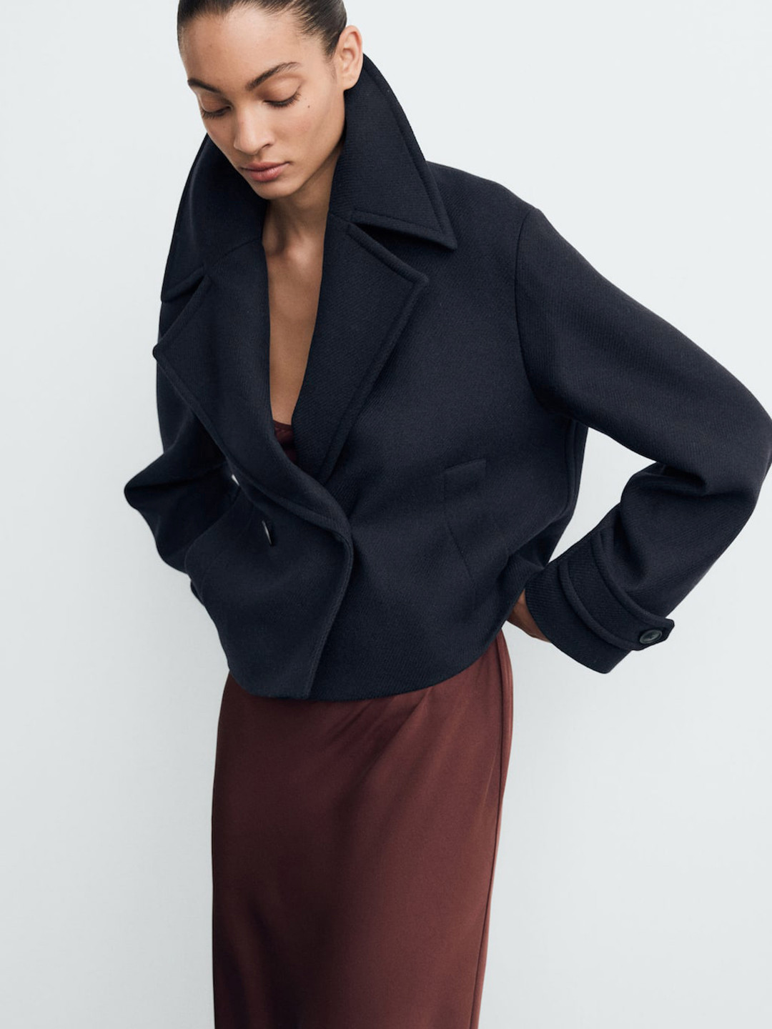 MANGO Notched Lapel Double-Breasted Coat