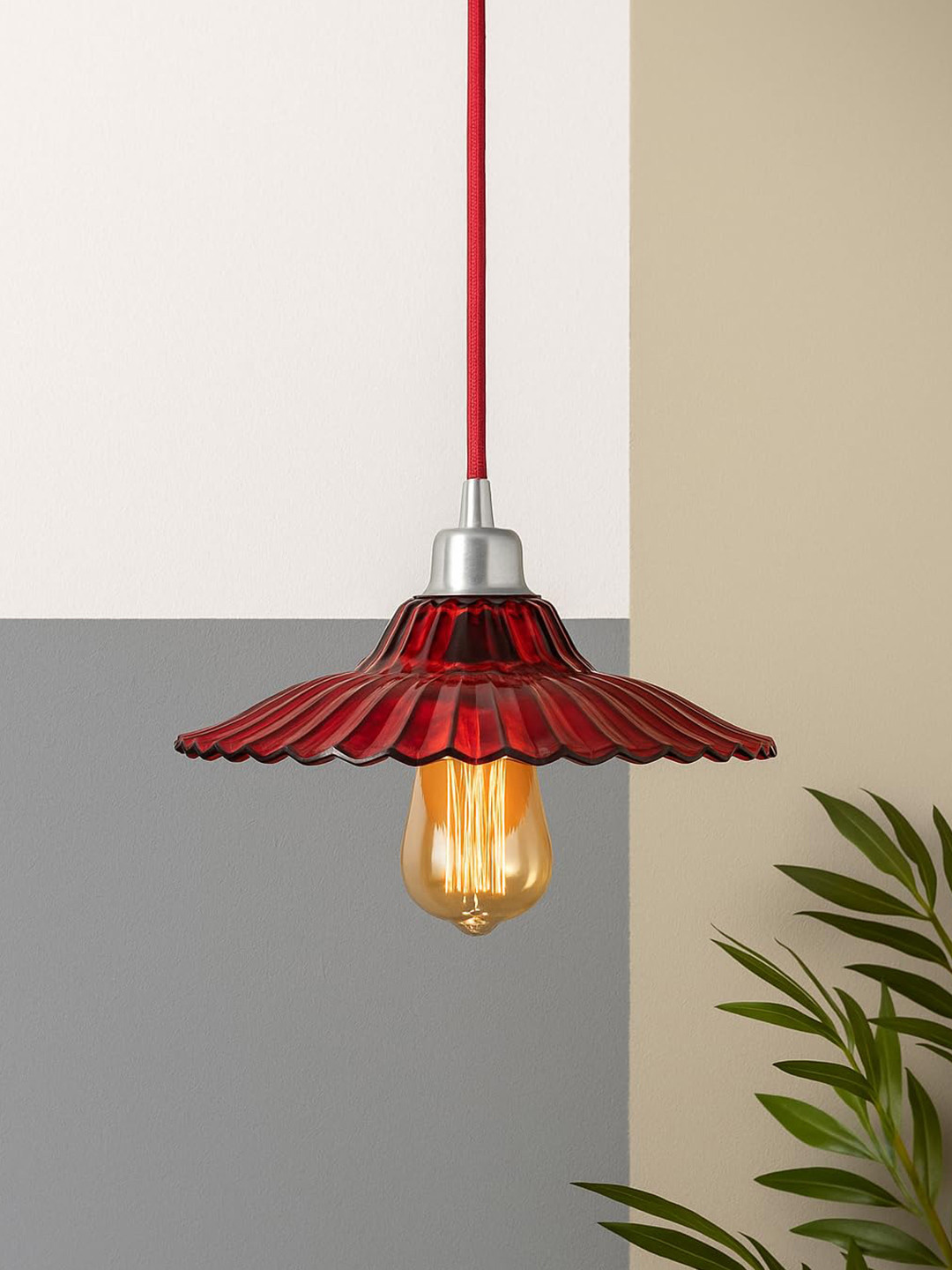Homesake Red Textured Glass Ceiling Lamp