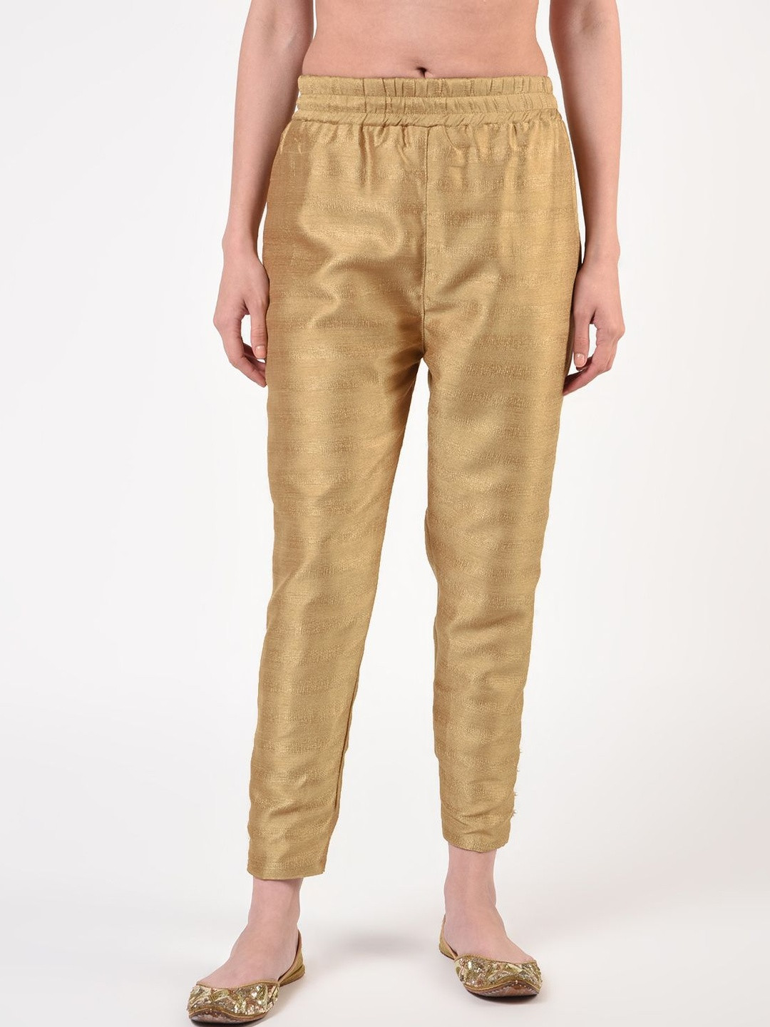 Moda Rapido Women Golden Textured Comfort Trousers