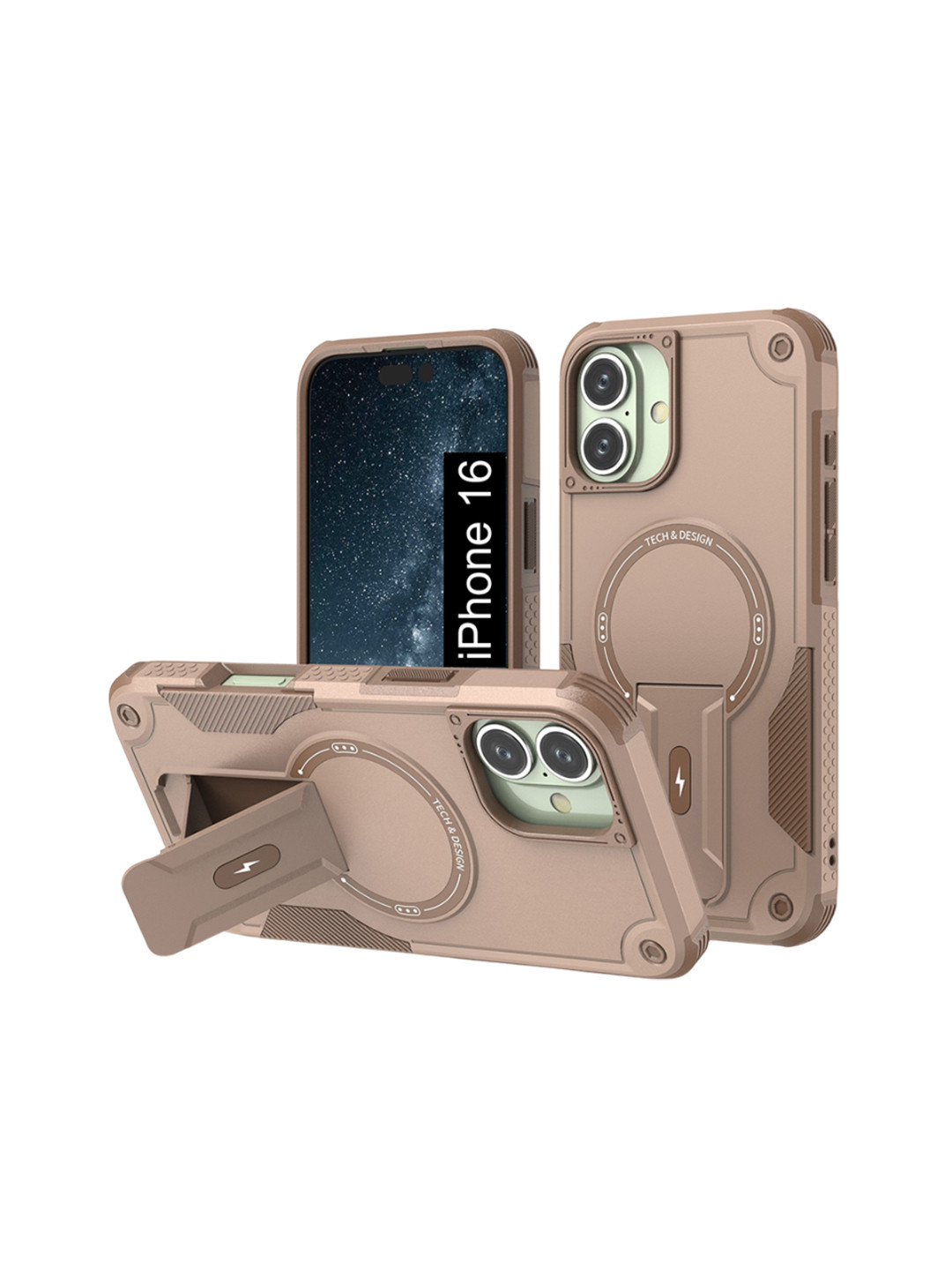 Luxury Kase iPhone 16 Mag-Safe Compatible Magnetic Back Case with Portable Kickstand