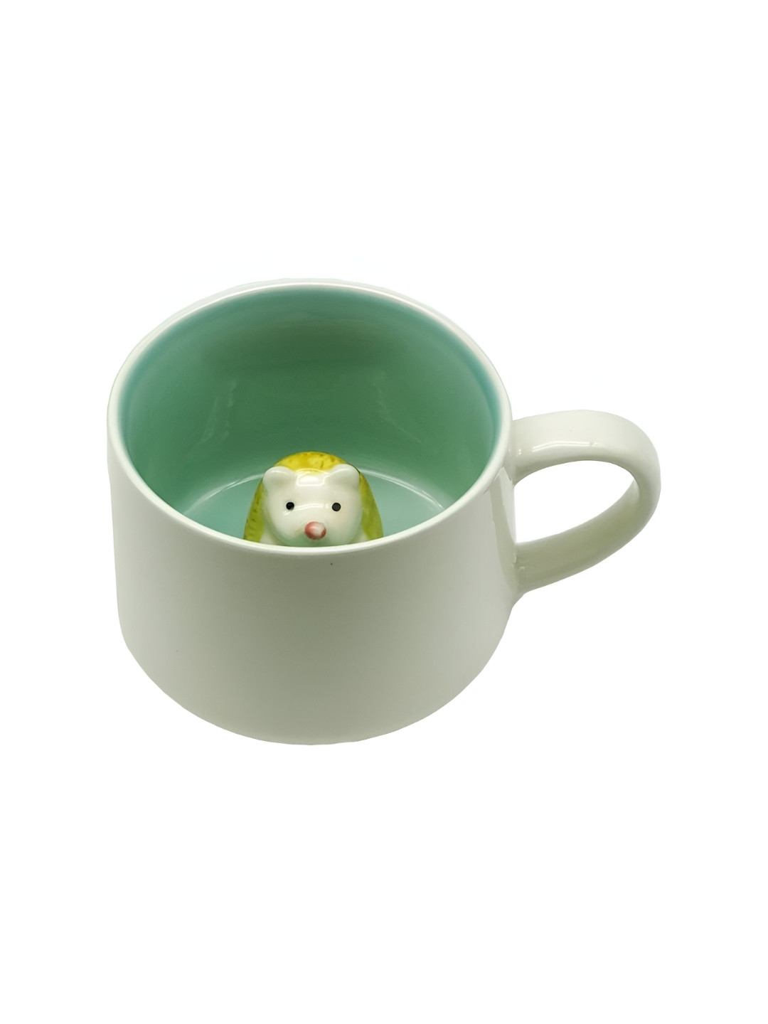 NOSCOMP White & Yellow Kids Animal Print Printed Ceramic Glossy Mug 400 ml