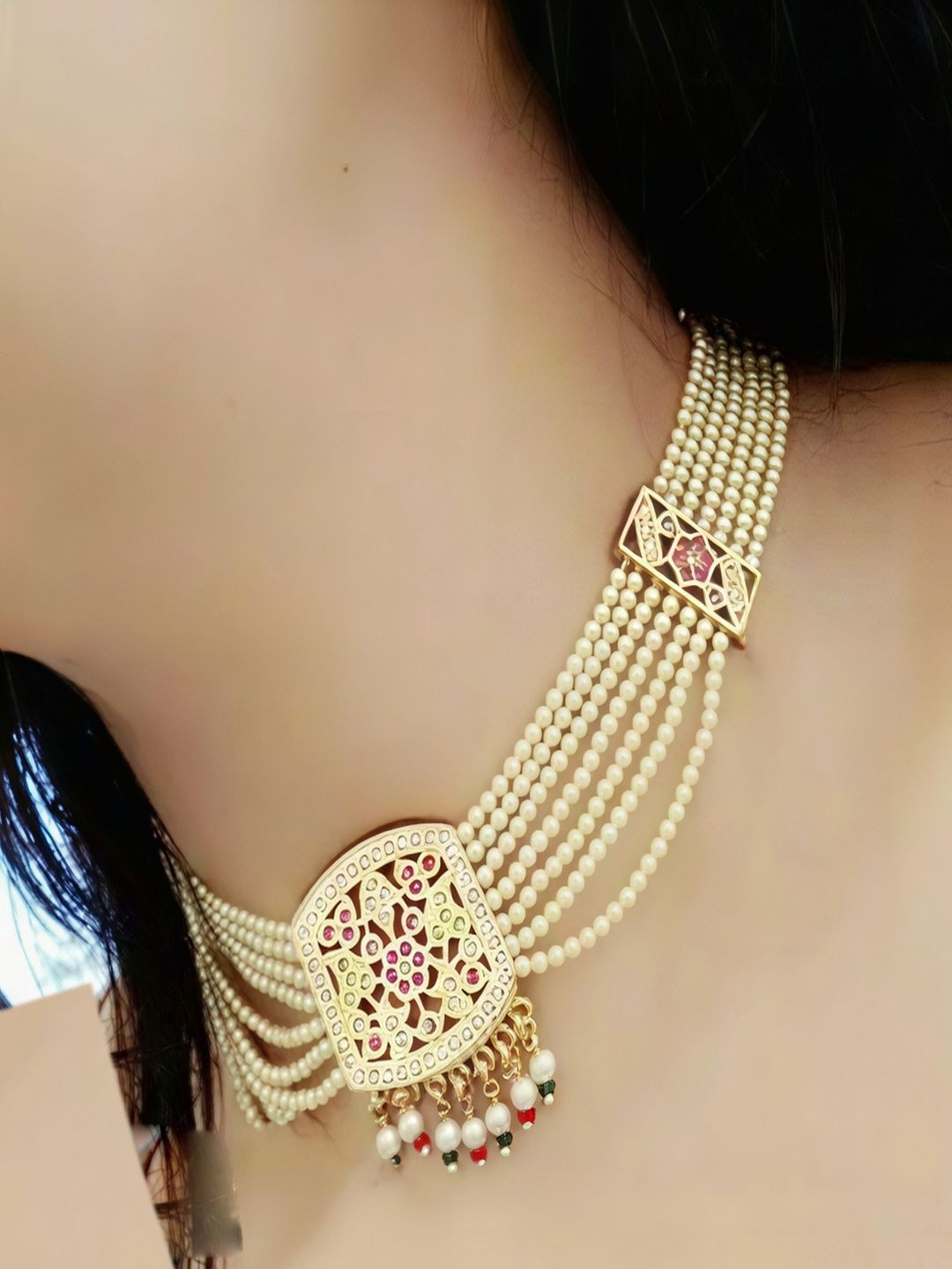 GILHER Women Copper Gold-Plated Rajawadi Jadau Choker