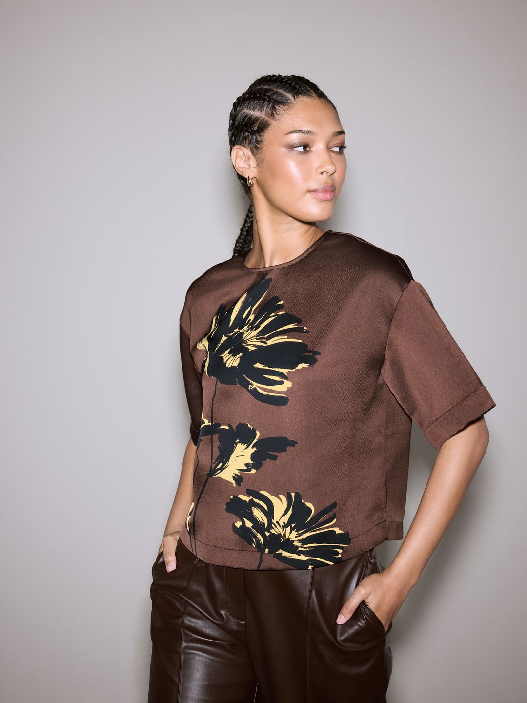 NEXT Floral Print Suede Finish Boxy Top