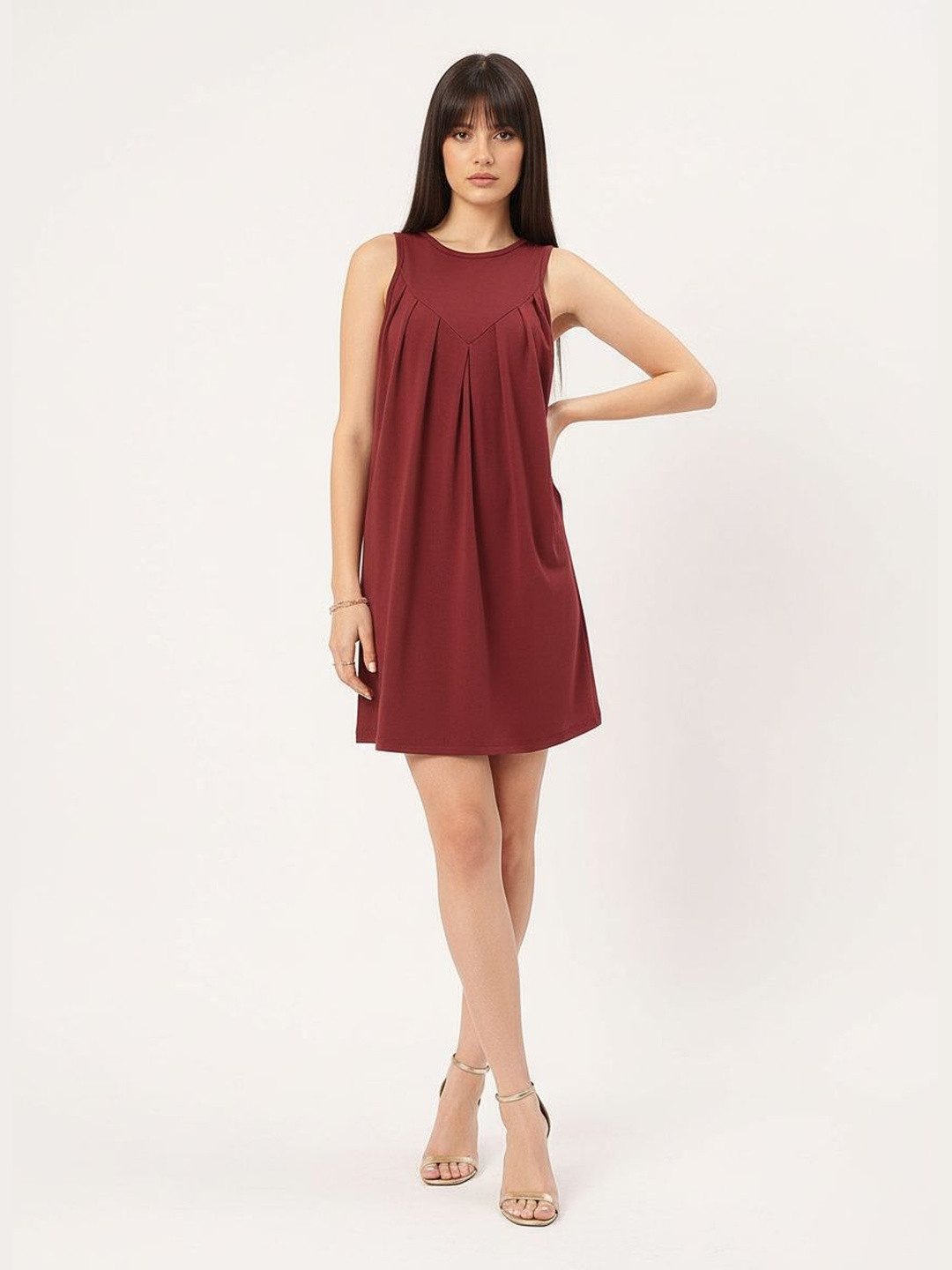 DressBerry Chic Charm Pleated-Detail Mini A-line Dress