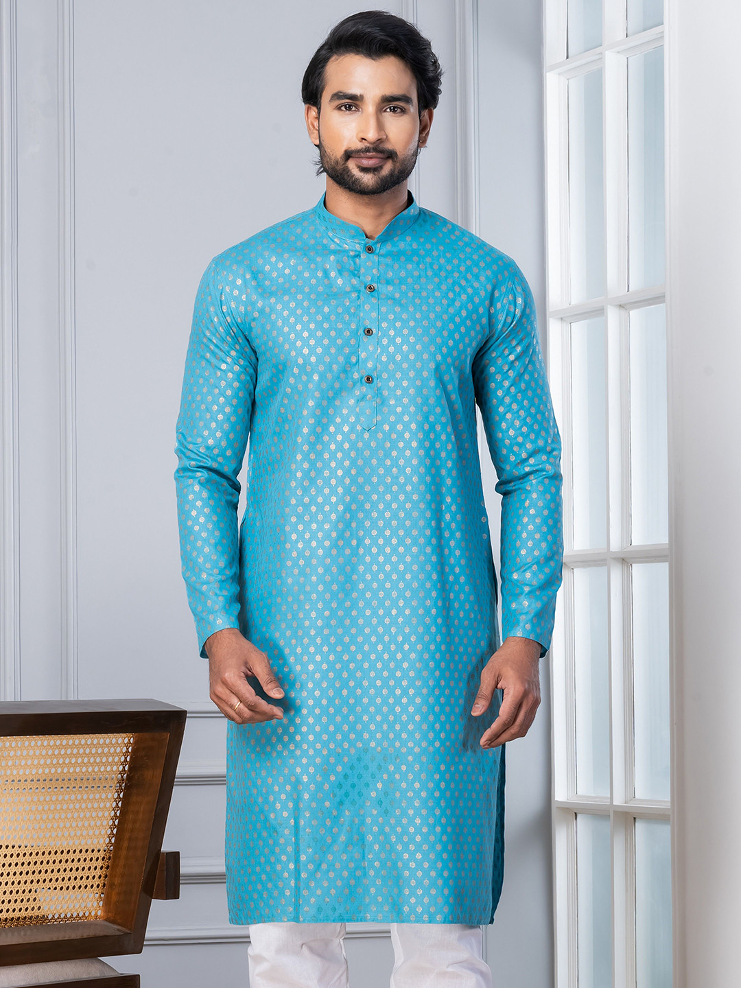 DEVOILER Men Ethnic Motifs Printed Festive Cotton Straight Kurta