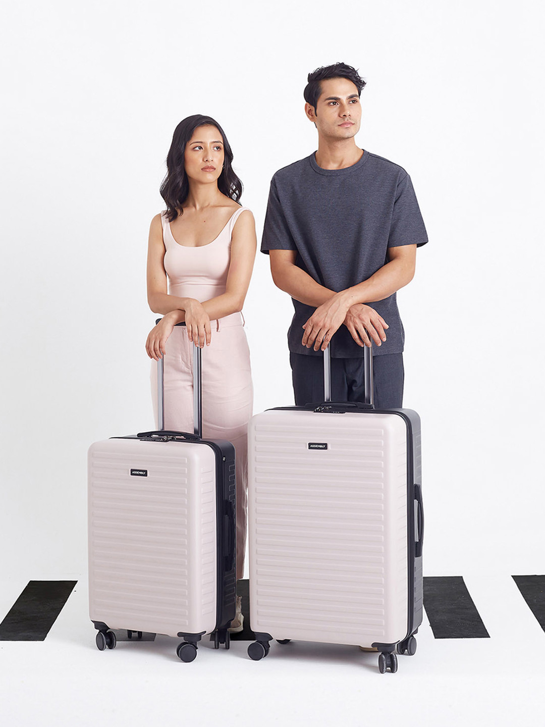 Assembly Two Toned Hard-Sided Polycarbonate Trolley Bag - Ivory & Grey (24 & 28 Inches)