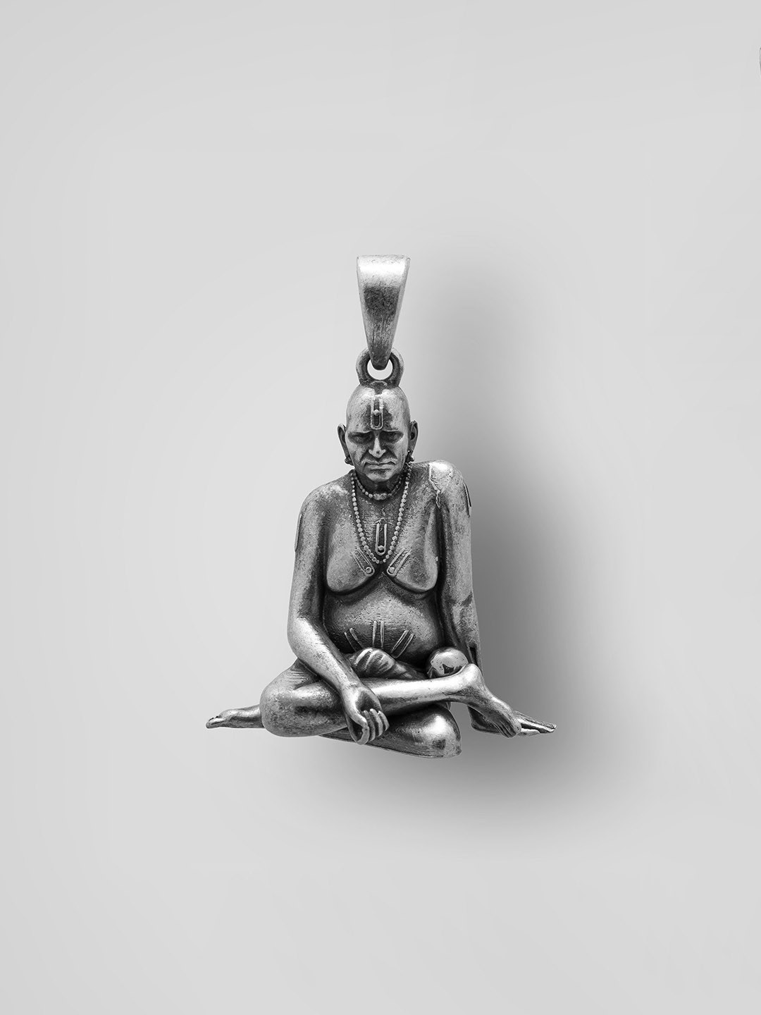 Exotic India Unisex Sterling Silver Shri Swami Samarth Pendant