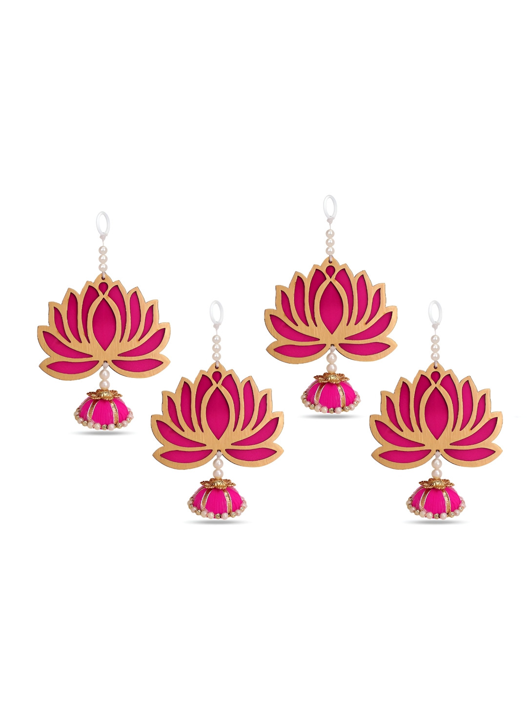 Akaar 4Pcs Pink & Yellow Textured Beads Lotus Latkan Hanging Garlands