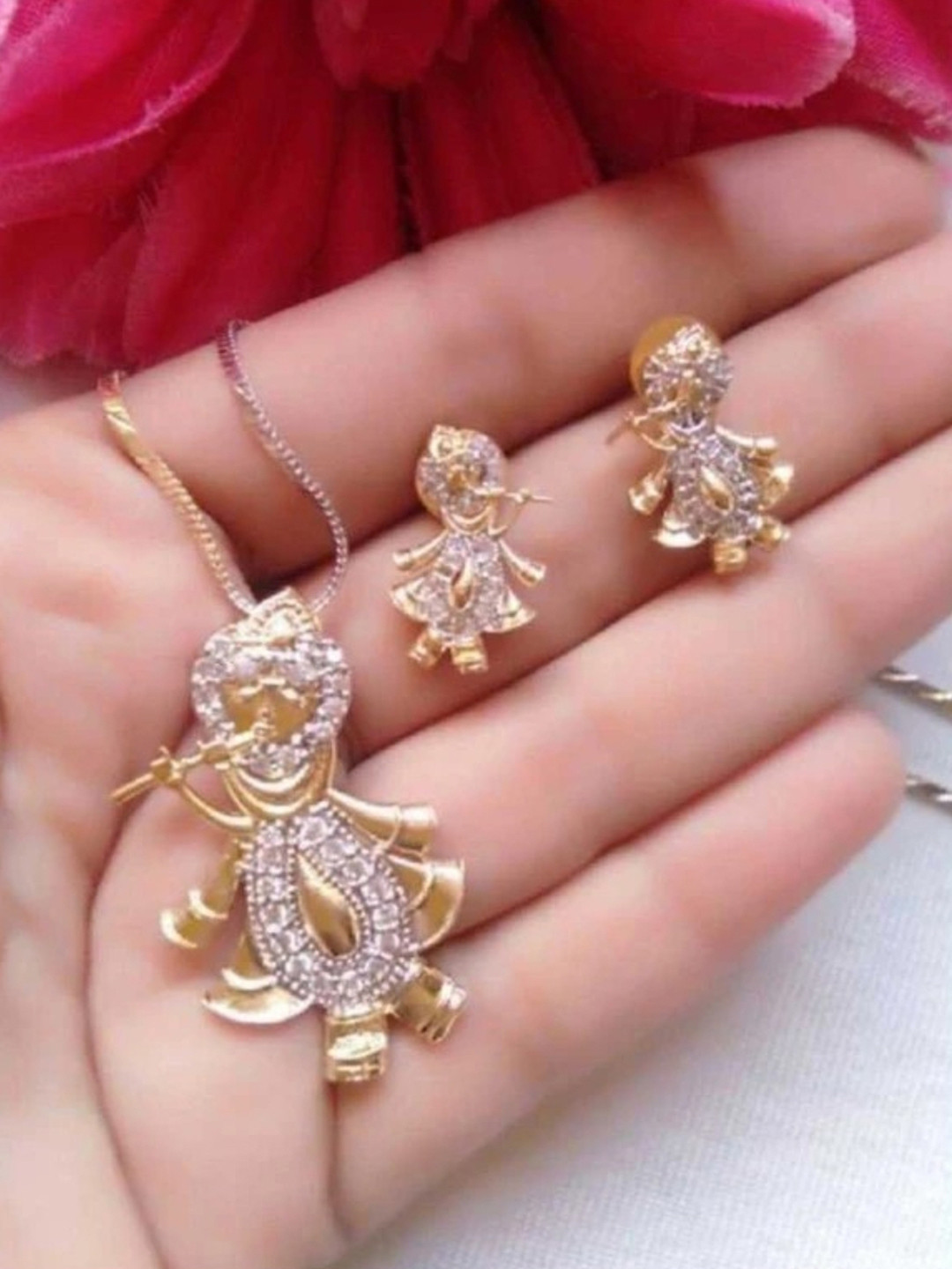 Supershop Gold-Plated Artificial Stones Krishna Mangalsutra With Matching Earrings