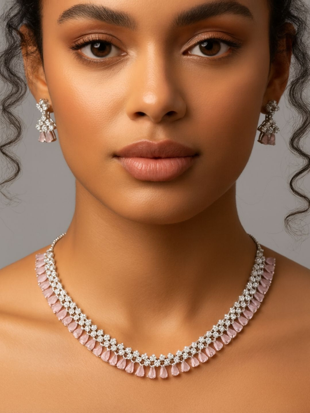 shringaar by neha Women American Diamonds German Silver Rhodium Plated Jewellery Set