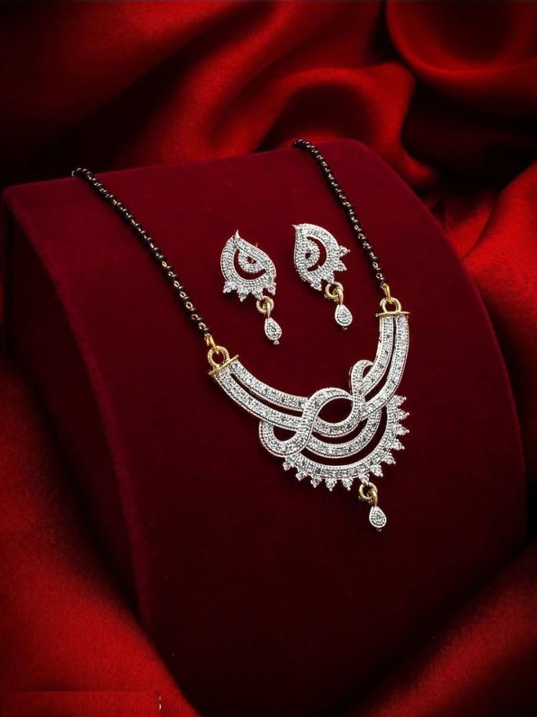 Suvasana Artificial Stones Studded & Beaded Mangalsutra With Earrings