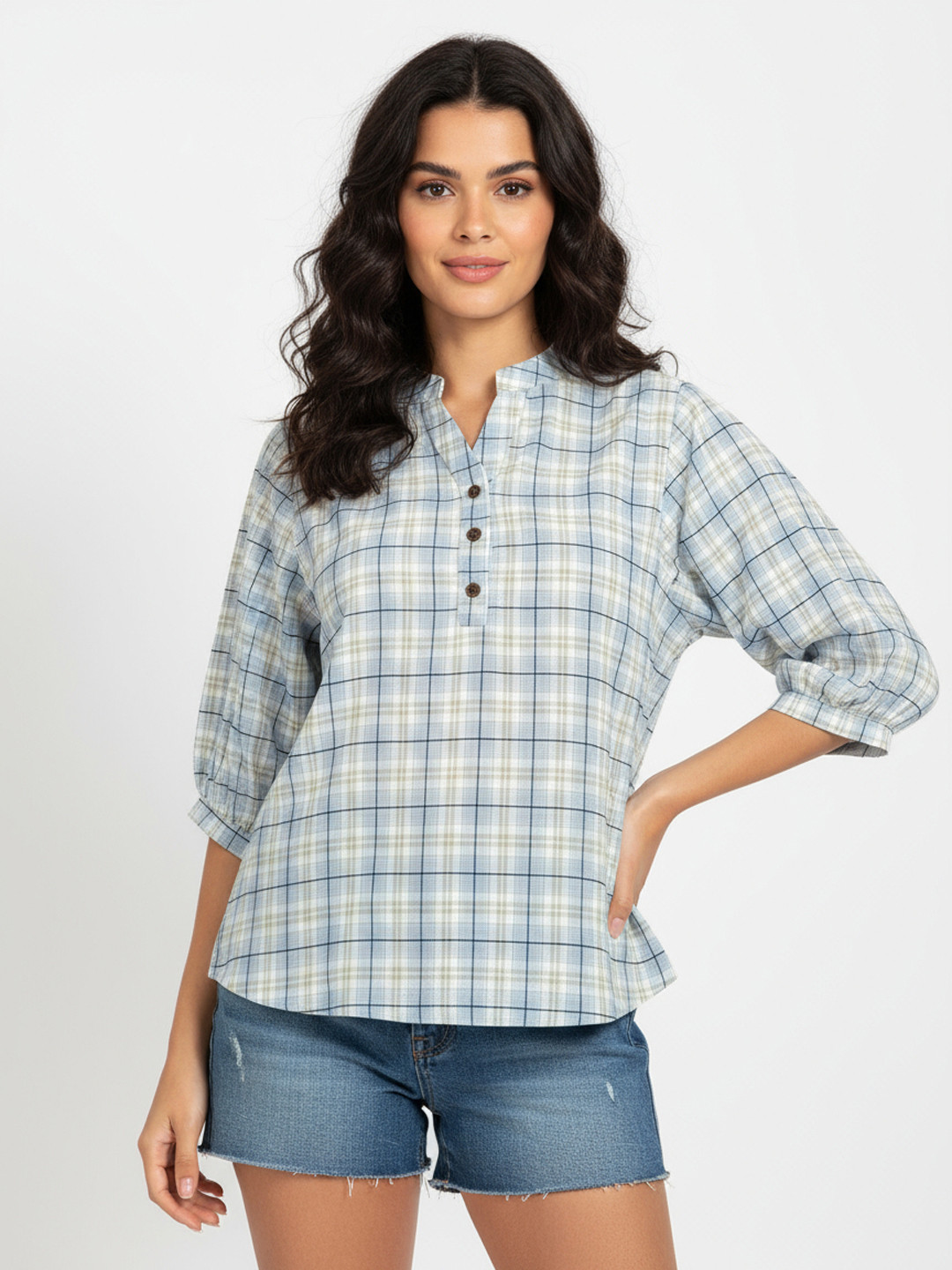 StyleCast Checked Cotton Shirt Style Top