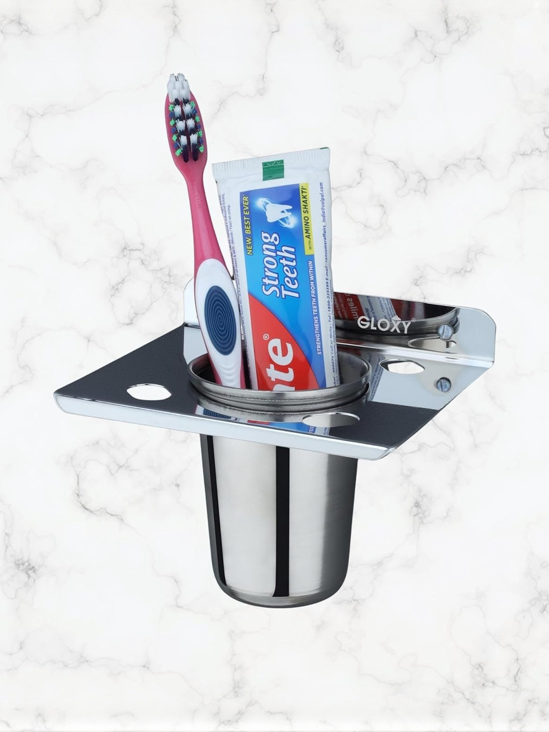 GLOXY Silver-Toned Stainless Steel Toothbrush Holder