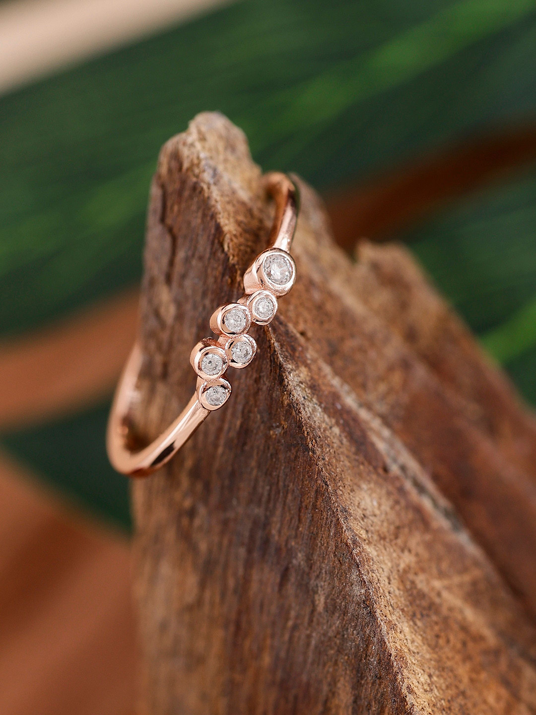 DIAVO 925 Silver Rose Gold-Plated Stones Studded Toe Ring
