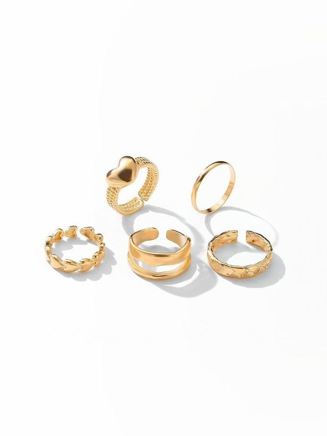 DressBerry Women 5 Pieces Simple Heart Plain Ring Set