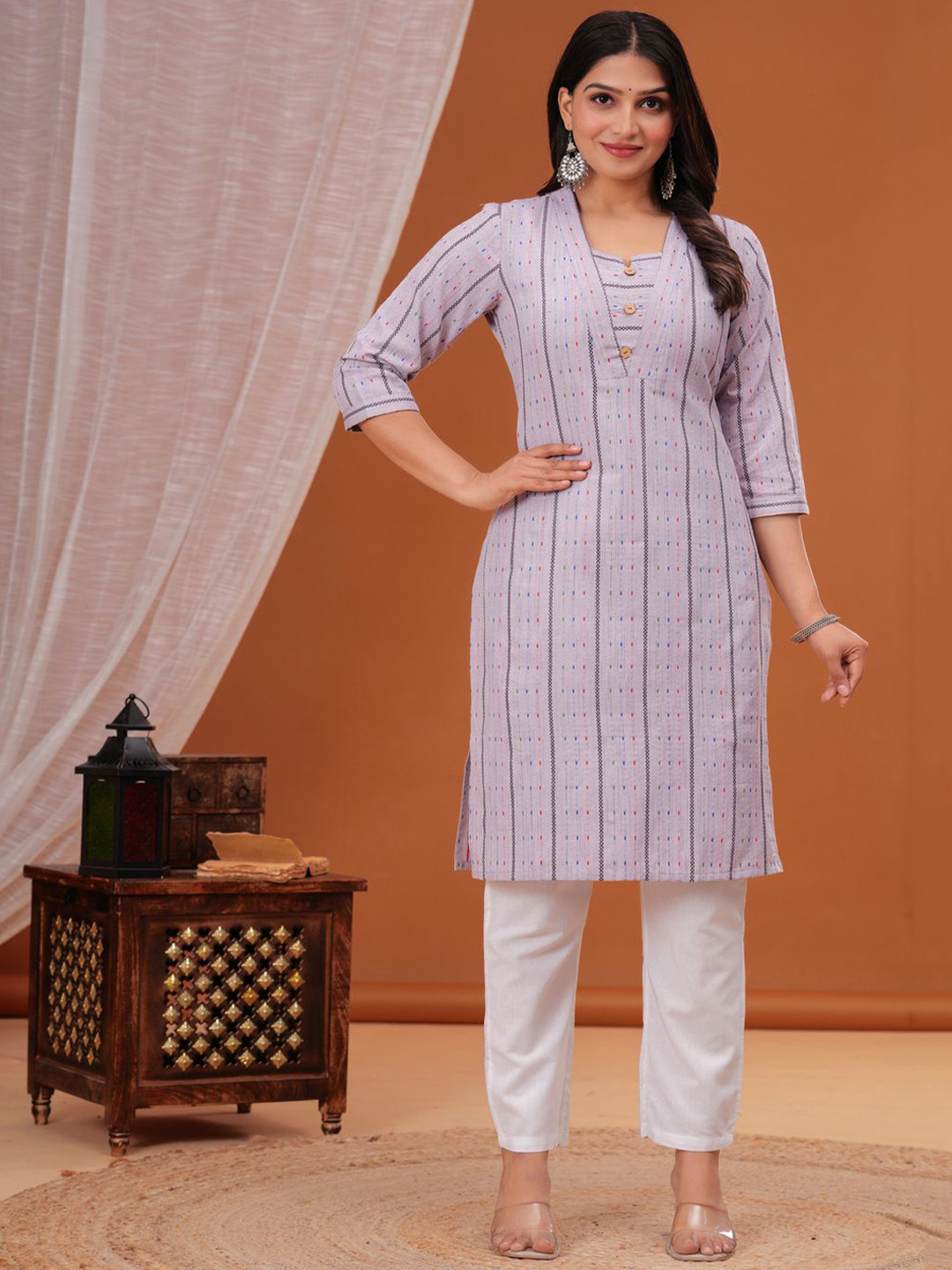 PakhiCreations Women Striped Daily Cotton Straight Kurta