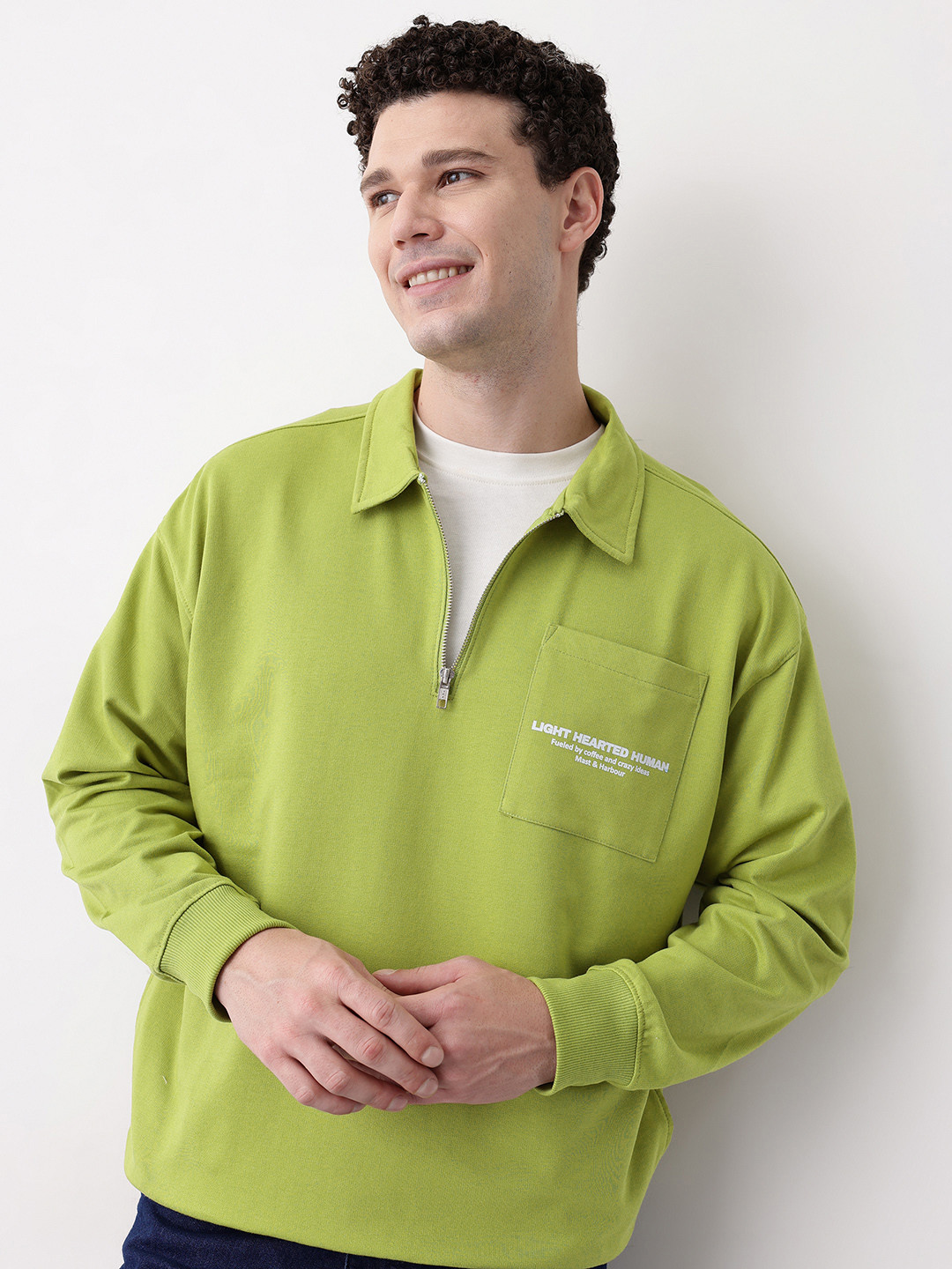 Mast & Harbour Printed Half-Zipper Chest Pocket Sweatshirt