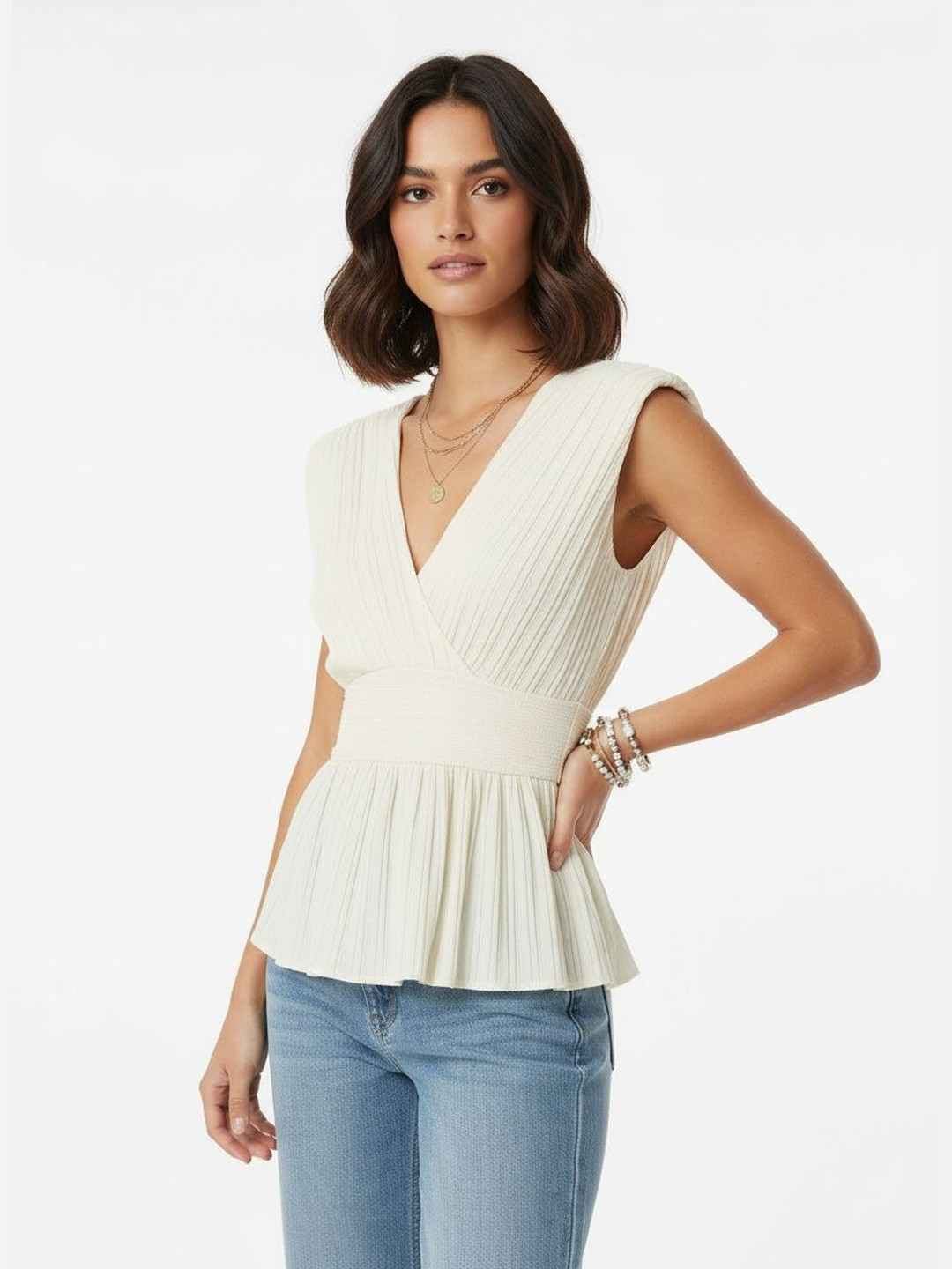 DressBerry Mandarin Collar Styled Back Cinched Waist Top