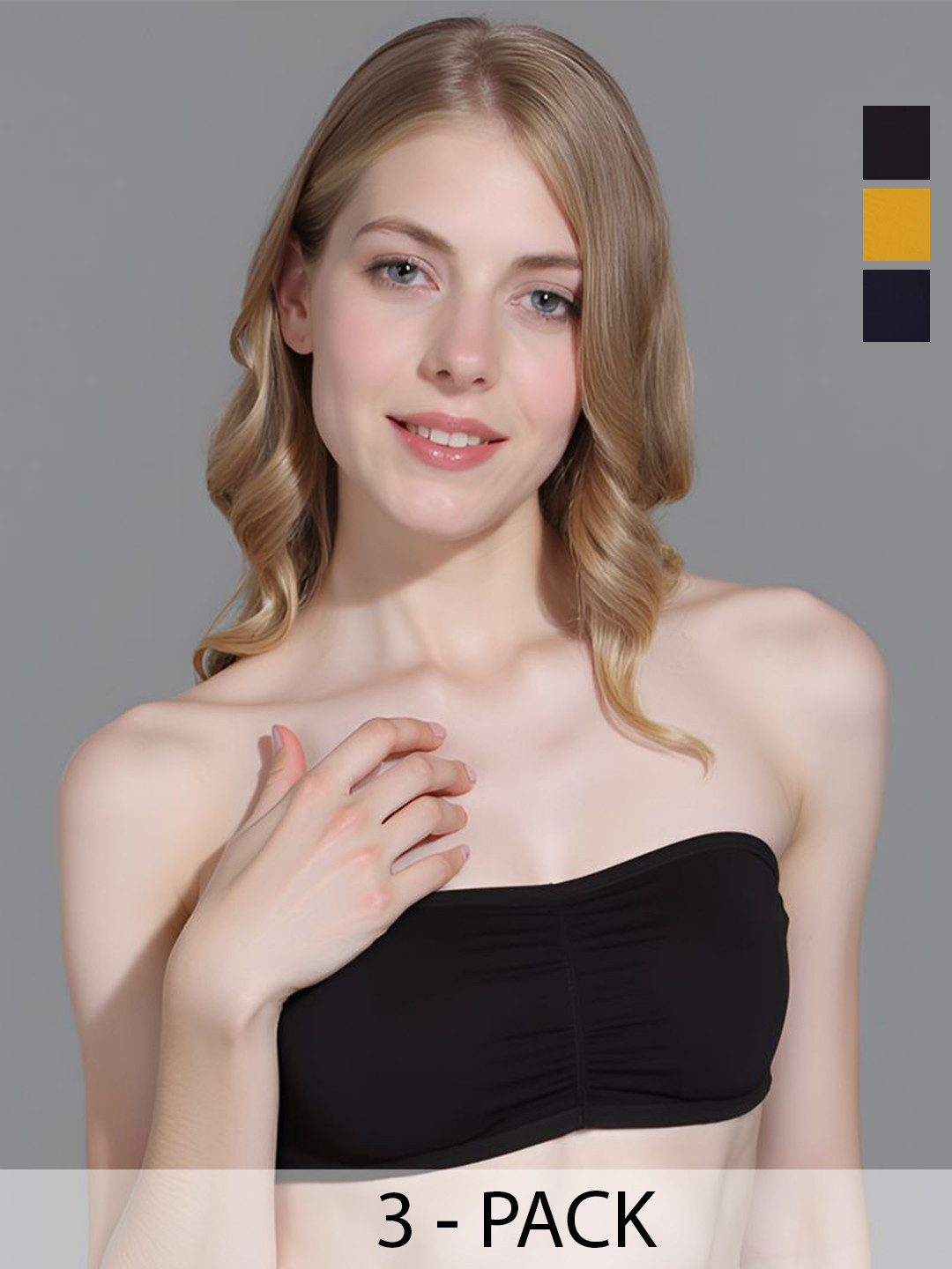 ComfyStyle Pack of 3 Full Coverage Removable Padding Underwired Styled Back Bandeau Bra
