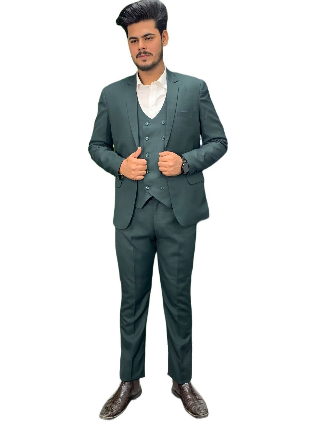 GARGIAN Master Cut Self-Design Shawl Collar Single-Breasted Three-Piece Suit