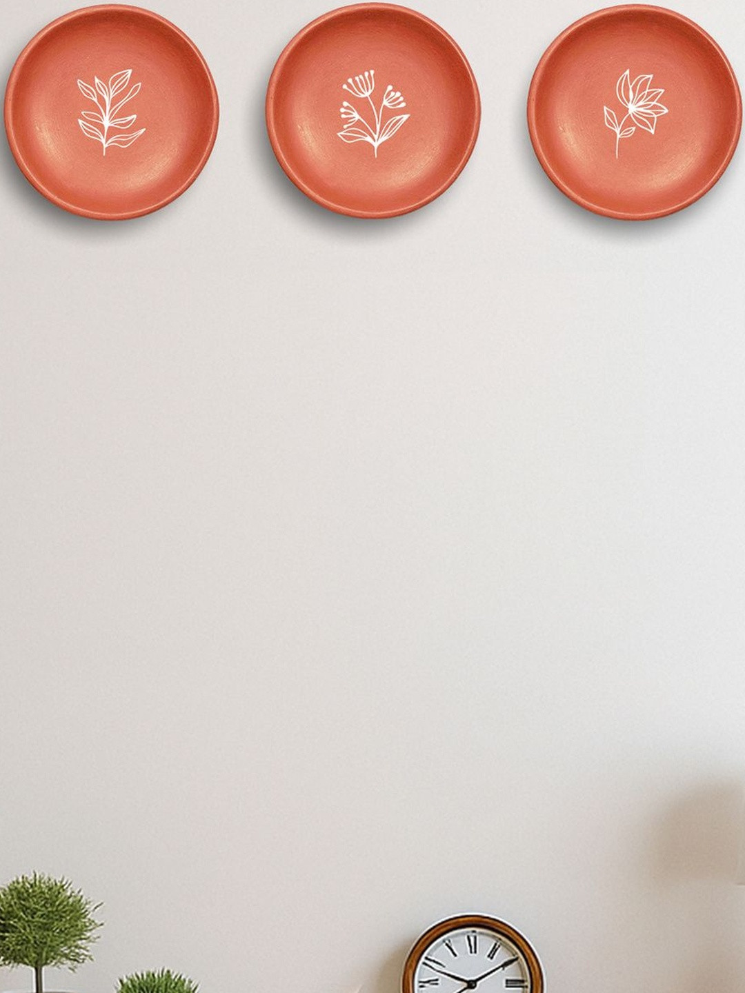 ALMIRO TREE Set Of 3 Terracotta Wall Plate Plant Illustrations Plates Wall Decor