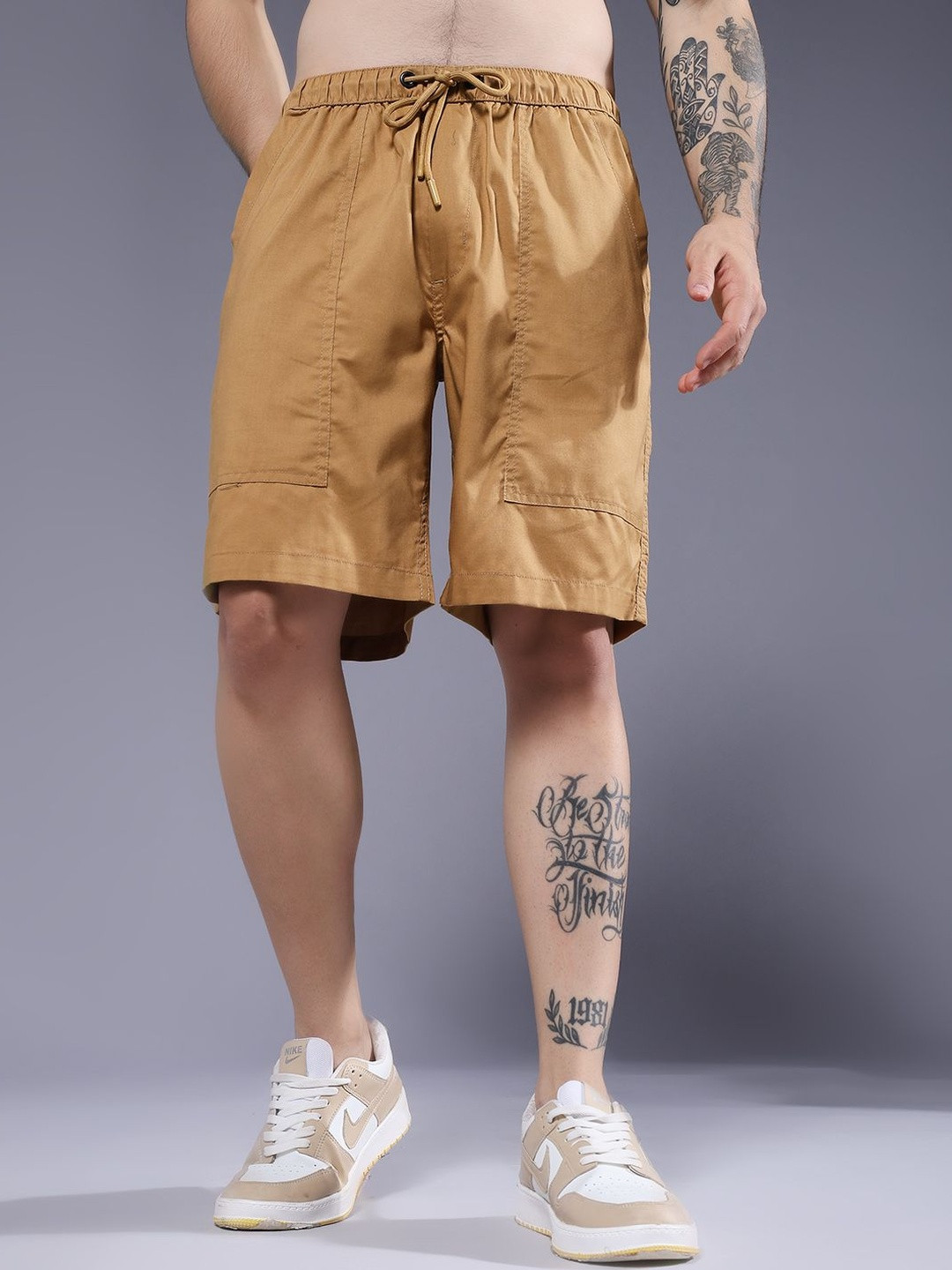 PRONK Men Knee Length Relaxed Fit Cargo Shorts
