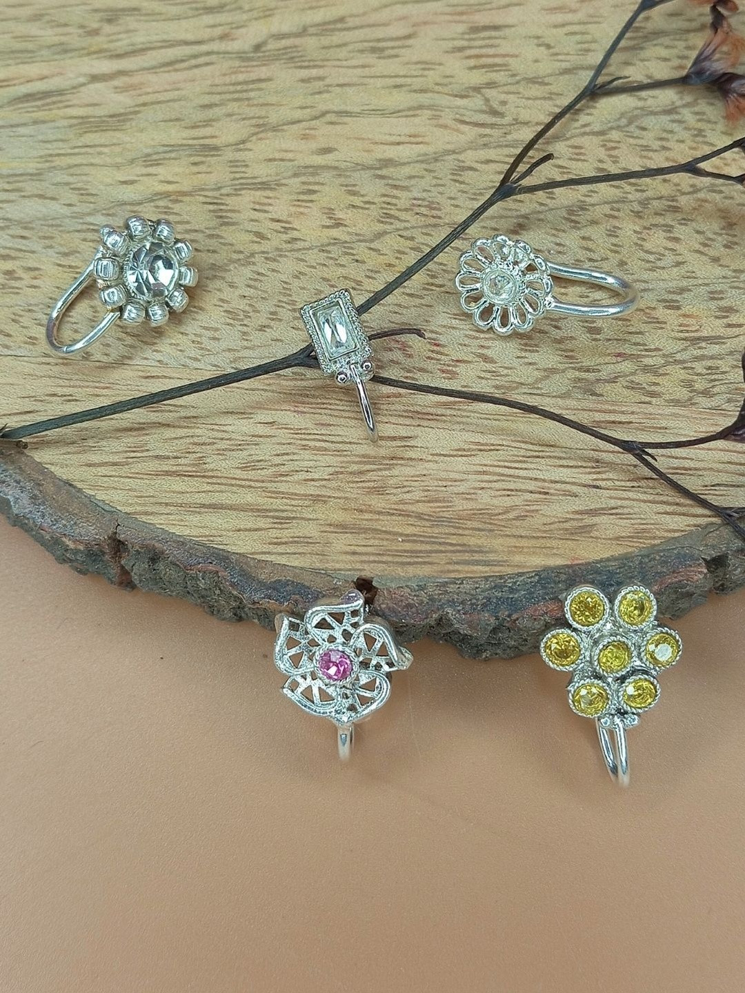 Sangria Pack of 5 Silver-Plated Cubic Zirconia Stud Nosepin